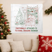 Christmas Dragon Reading Tapestry, Book Lover Wall Hanging, Fantasy Holiday Decor