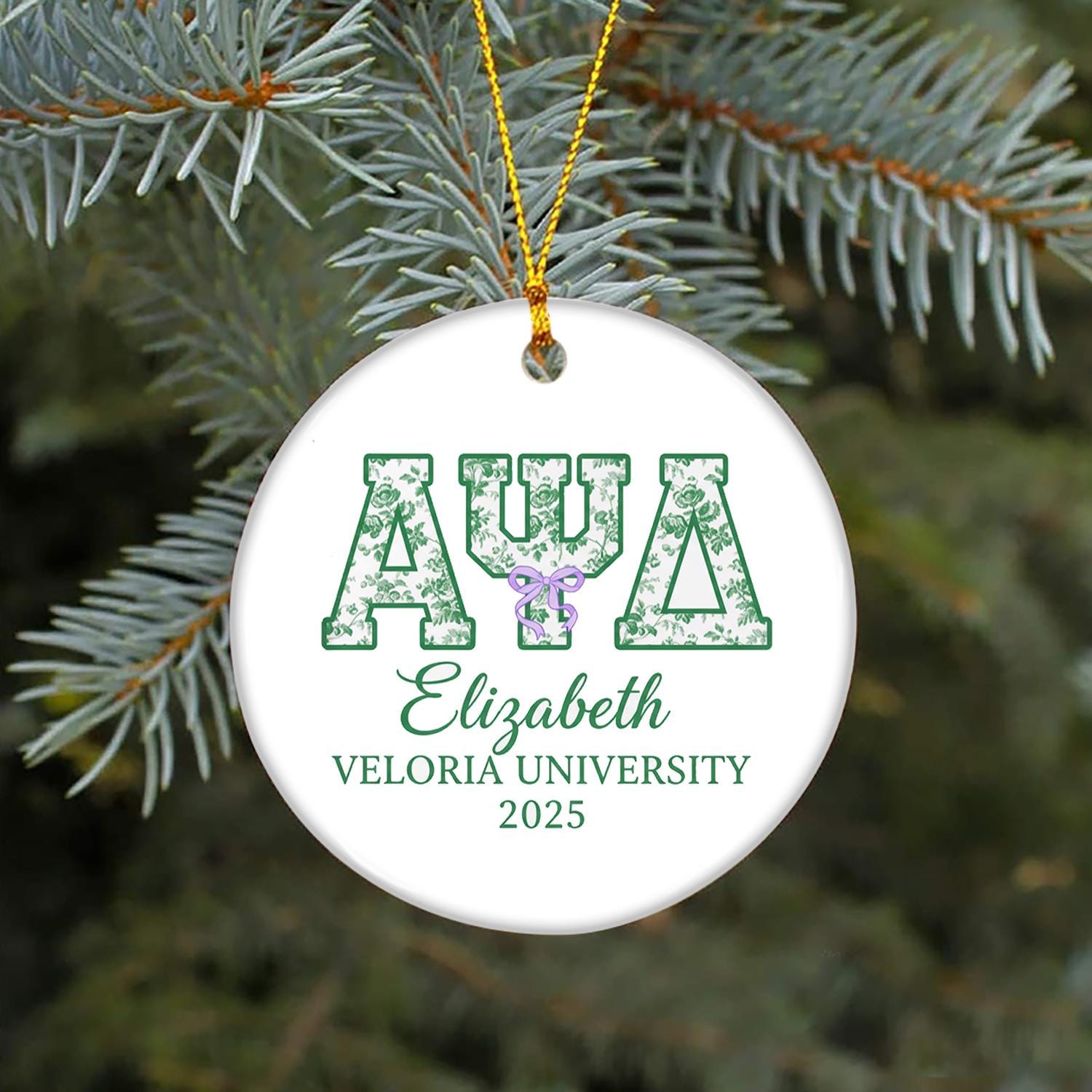 Personalized Ceramic Ornament – Sorority Letters University Graduation Keepsake 2025