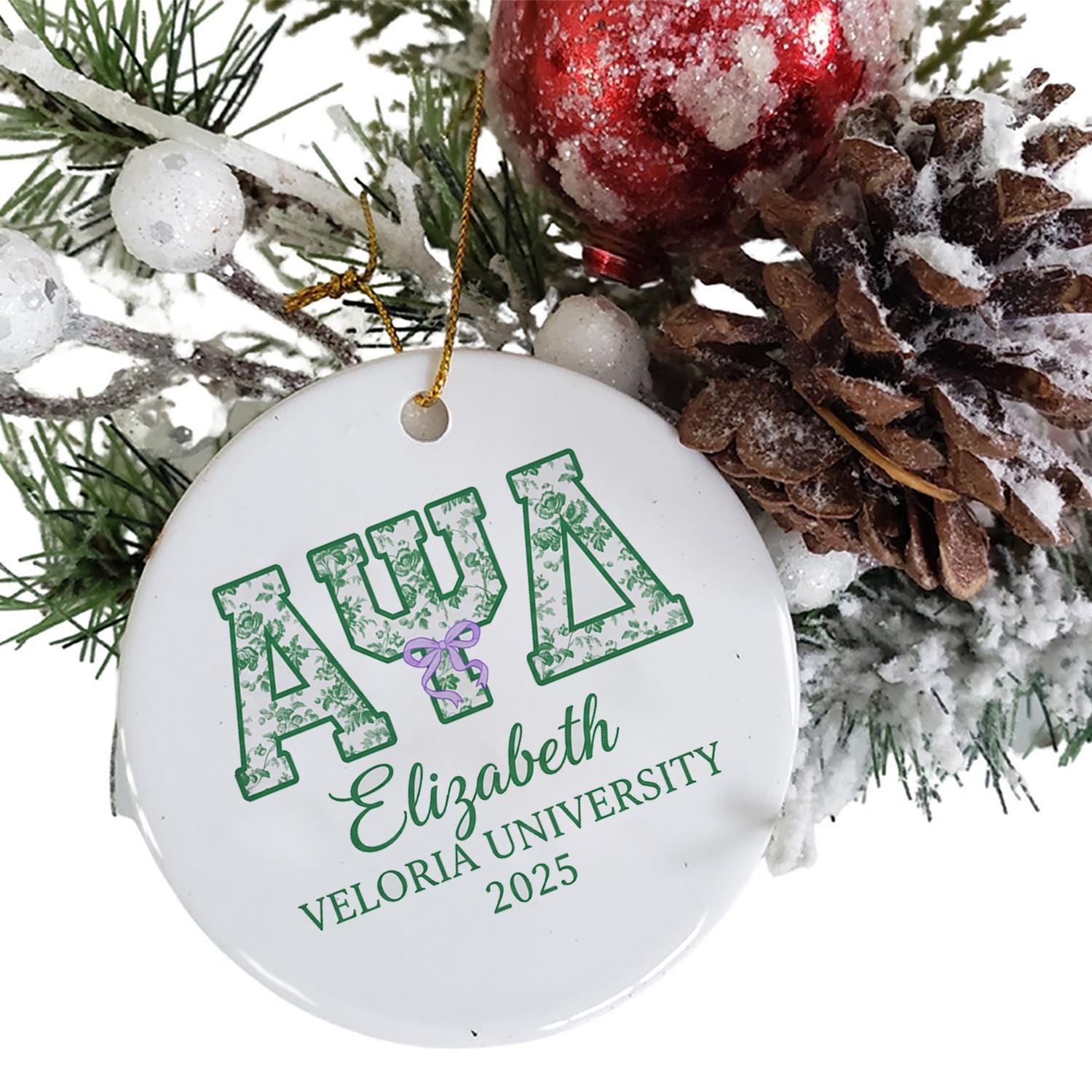 Personalized Ceramic Ornament – Sorority Letters University Graduation Keepsake 2025