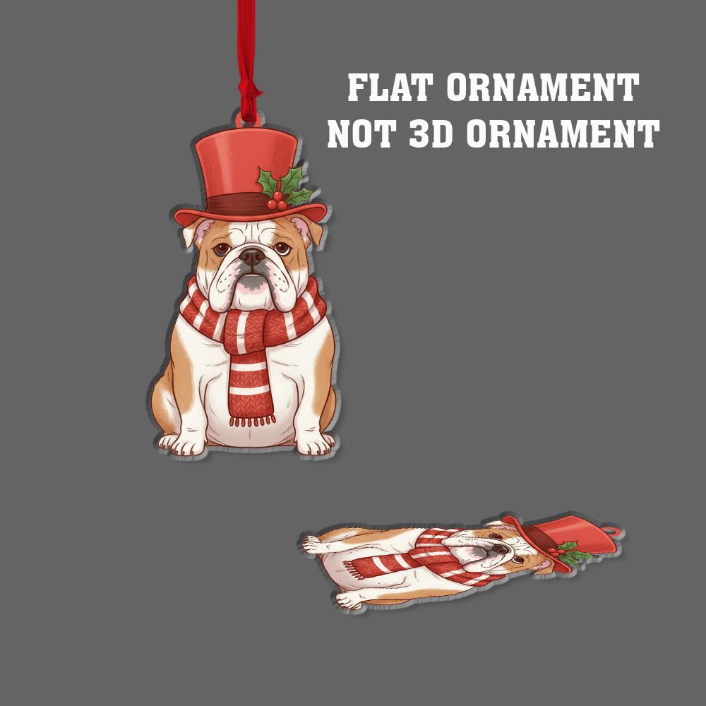 Bulldog Christmas Ornament – Dog Tree Decoration with Top Hat and Scarf Design