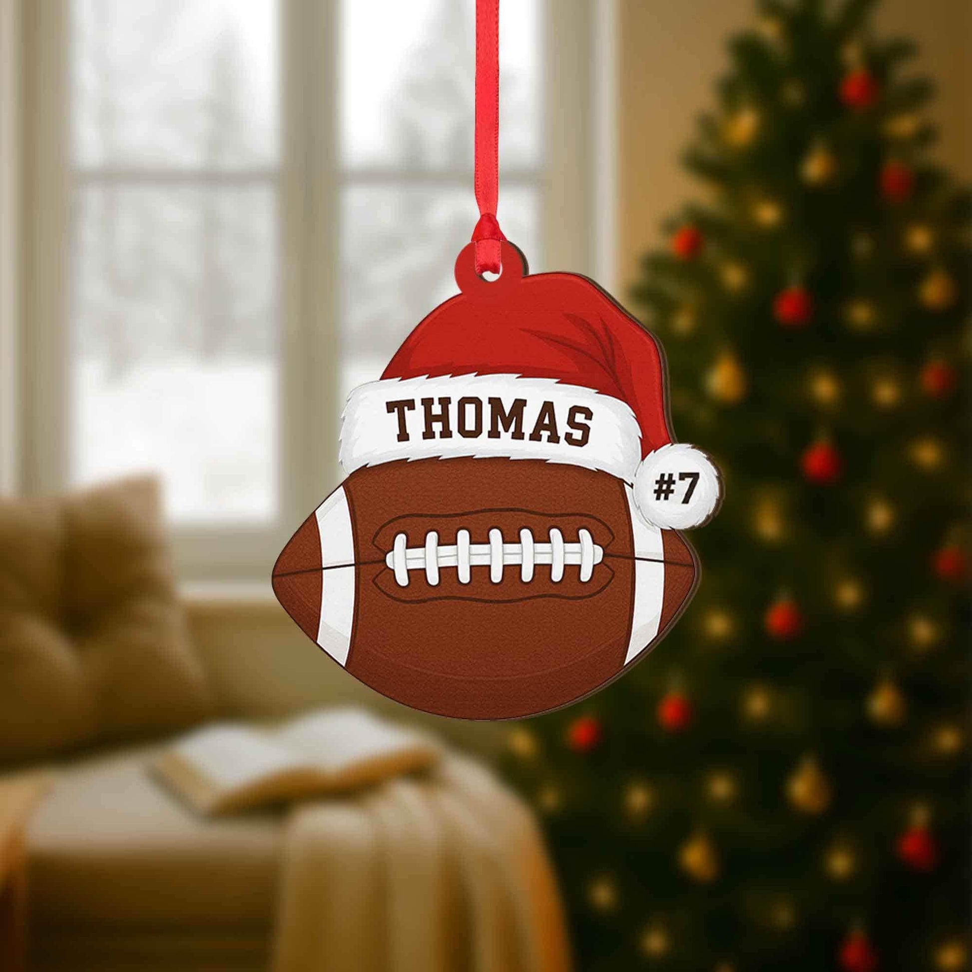 Personalized Sports Christmas Ornament: Santa Hat, Baseball, Basketball, Football