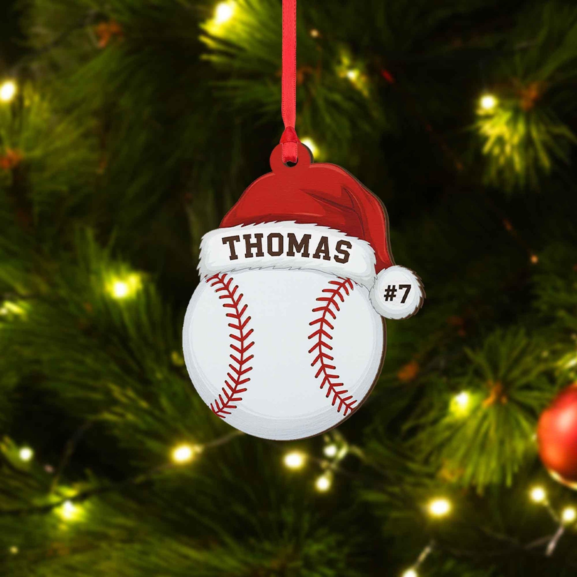 Personalized Sports Christmas Ornament: Santa Hat, Baseball, Basketball, Football