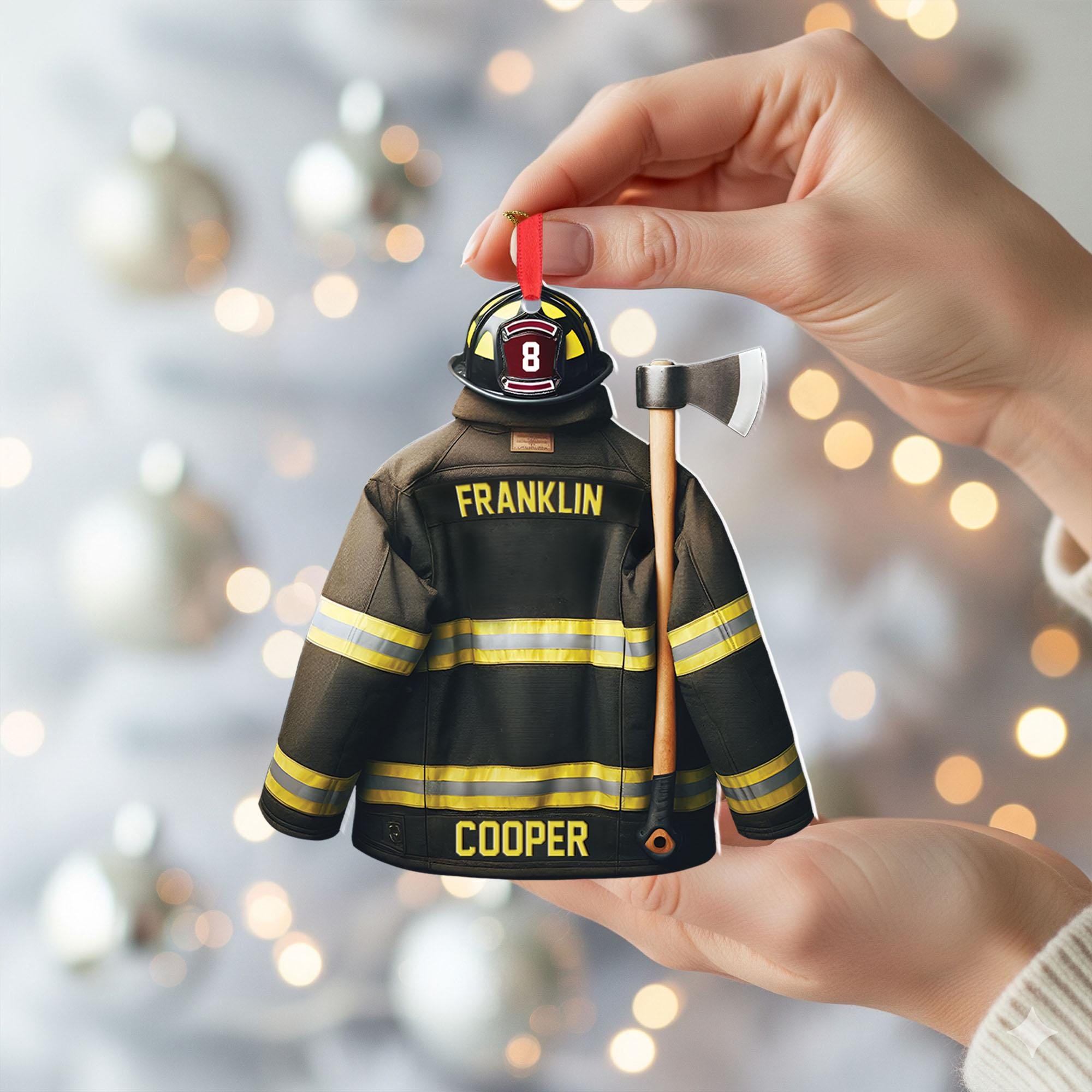 Personalized Firefighter Ornament: Custom Fireman Jacket Christmas Decor