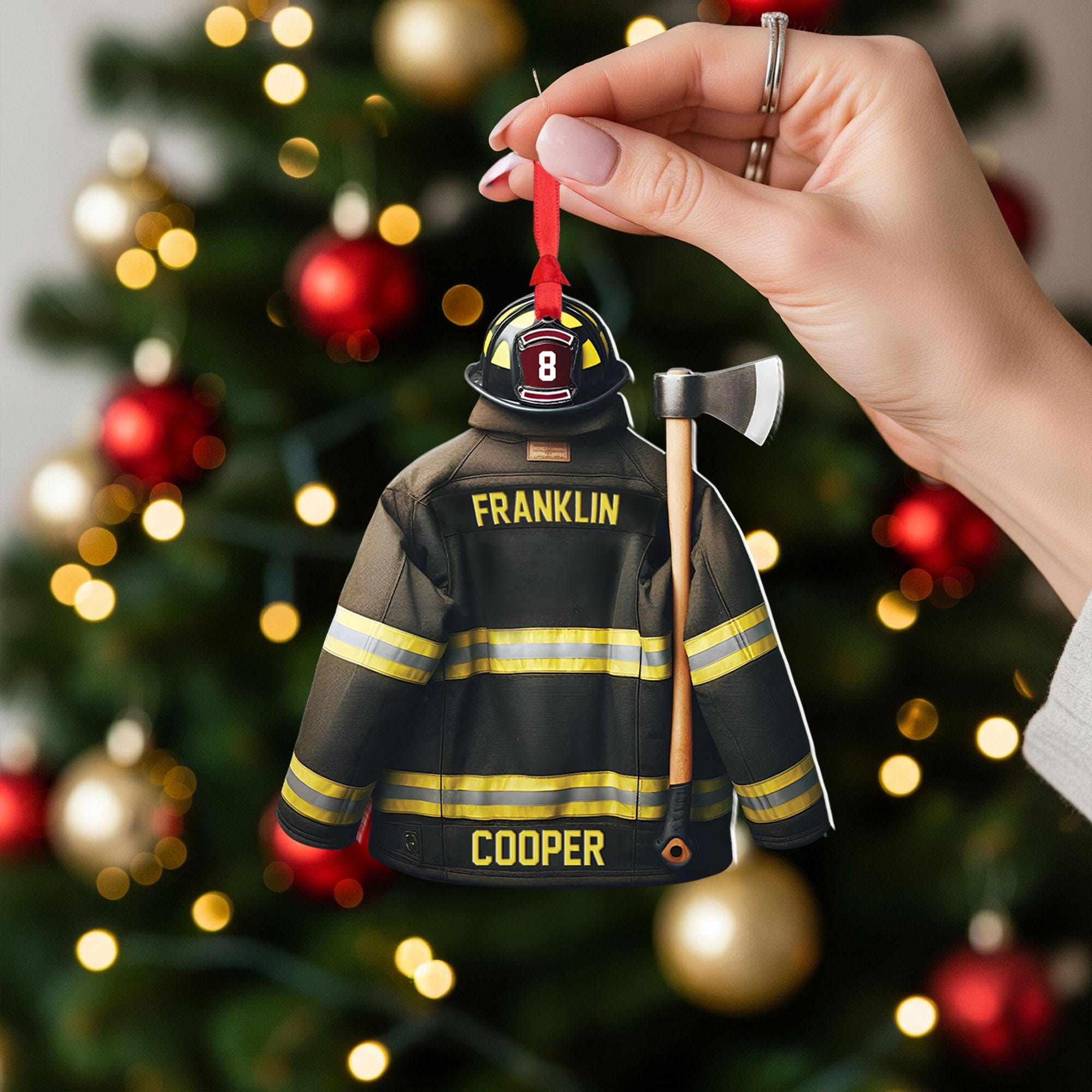 Personalized Firefighter Ornament: Custom Fireman Jacket Christmas Decor