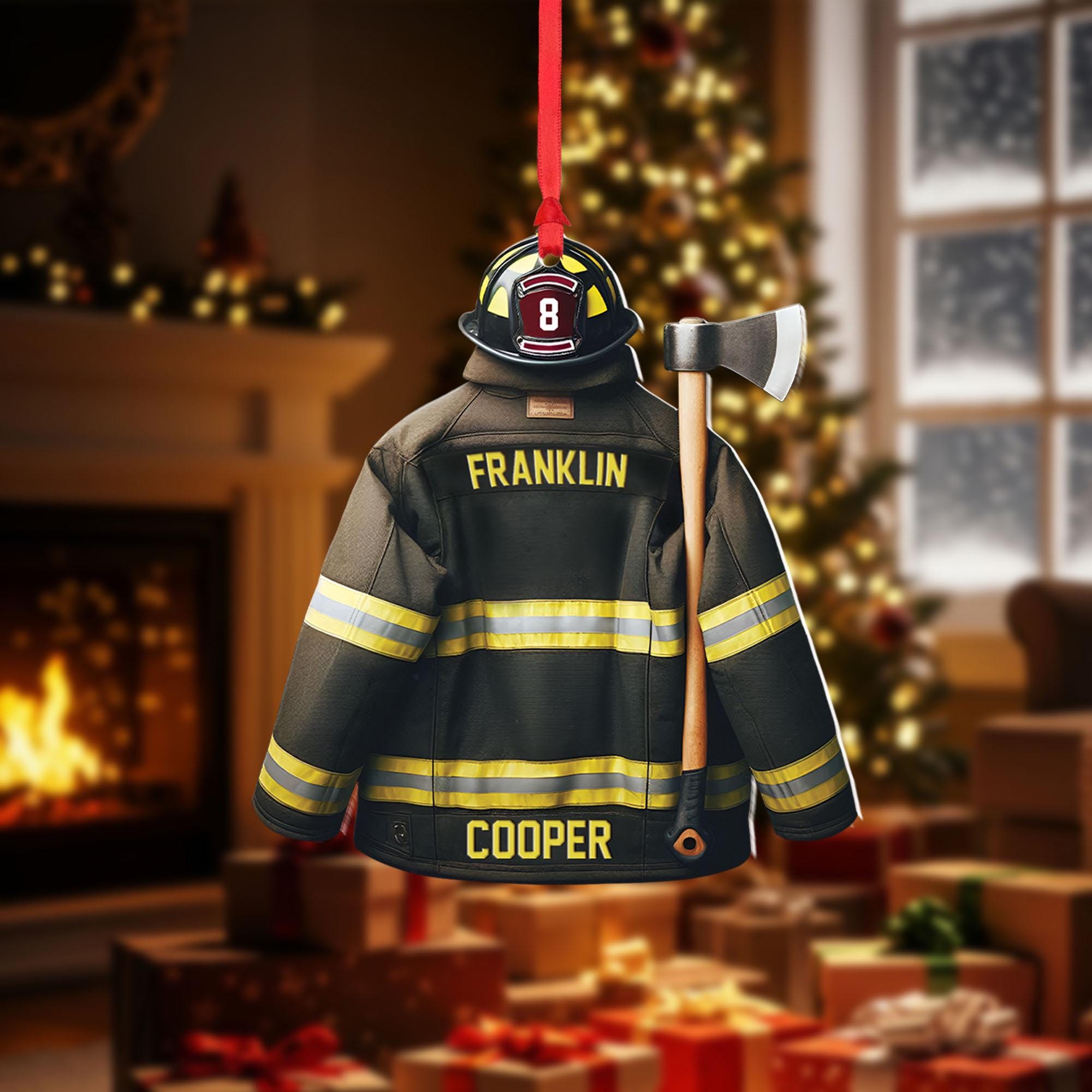 Personalized Firefighter Ornament: Custom Fireman Jacket Christmas Decor