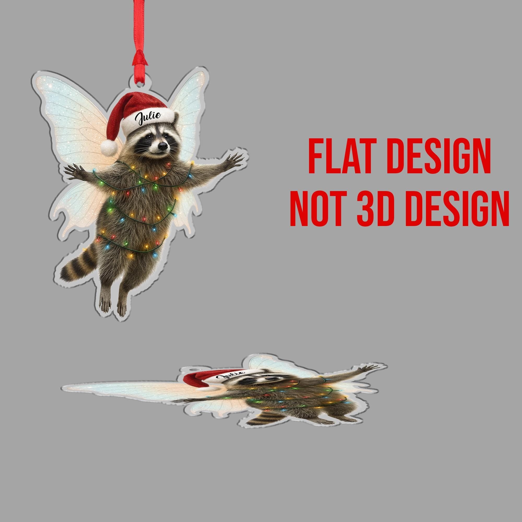 Raccoon Fairy Ornament, Funny Animal Christmas Decoration, Personalized Woodland Gift