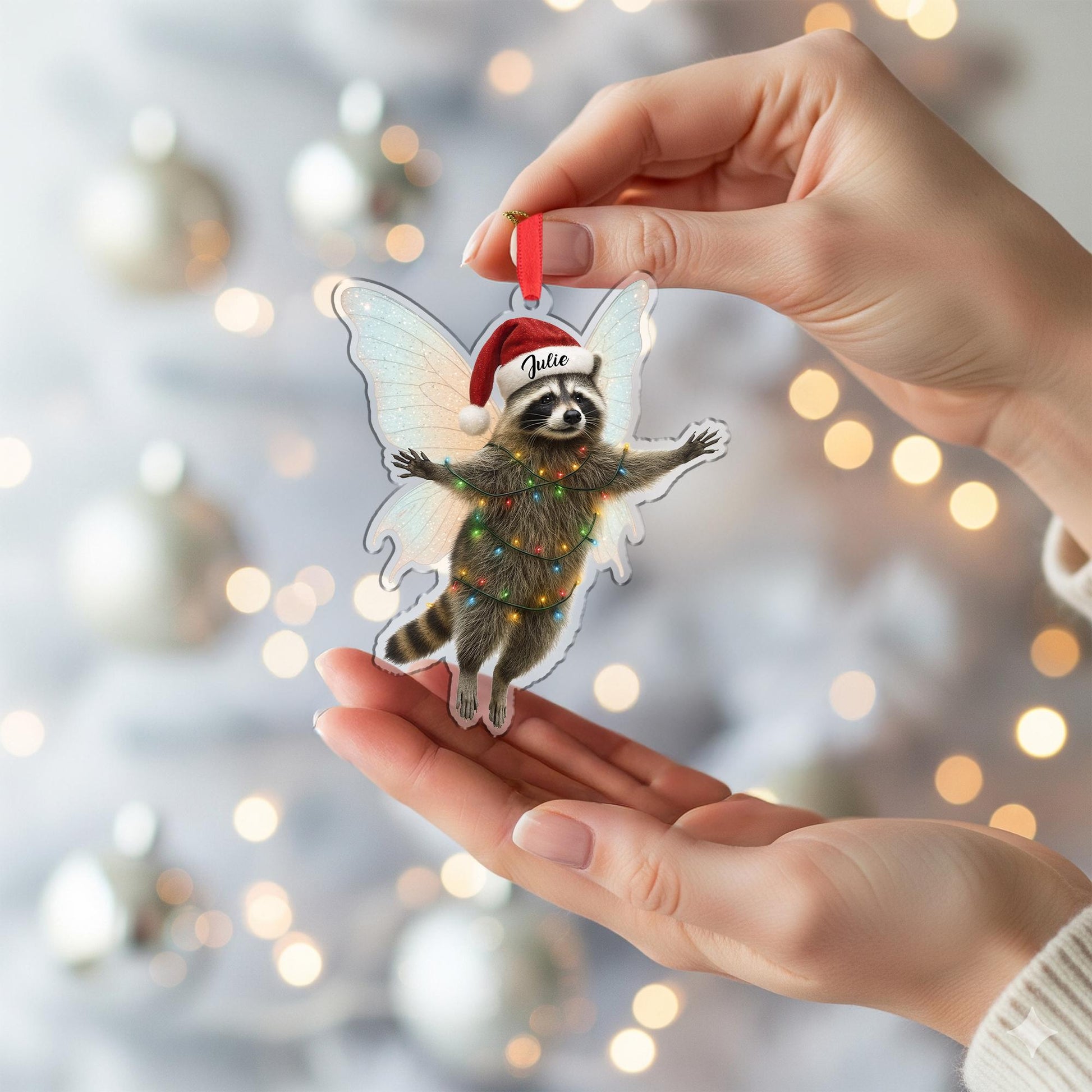 Raccoon Fairy Ornament, Funny Animal Christmas Decoration, Personalized Woodland Gift