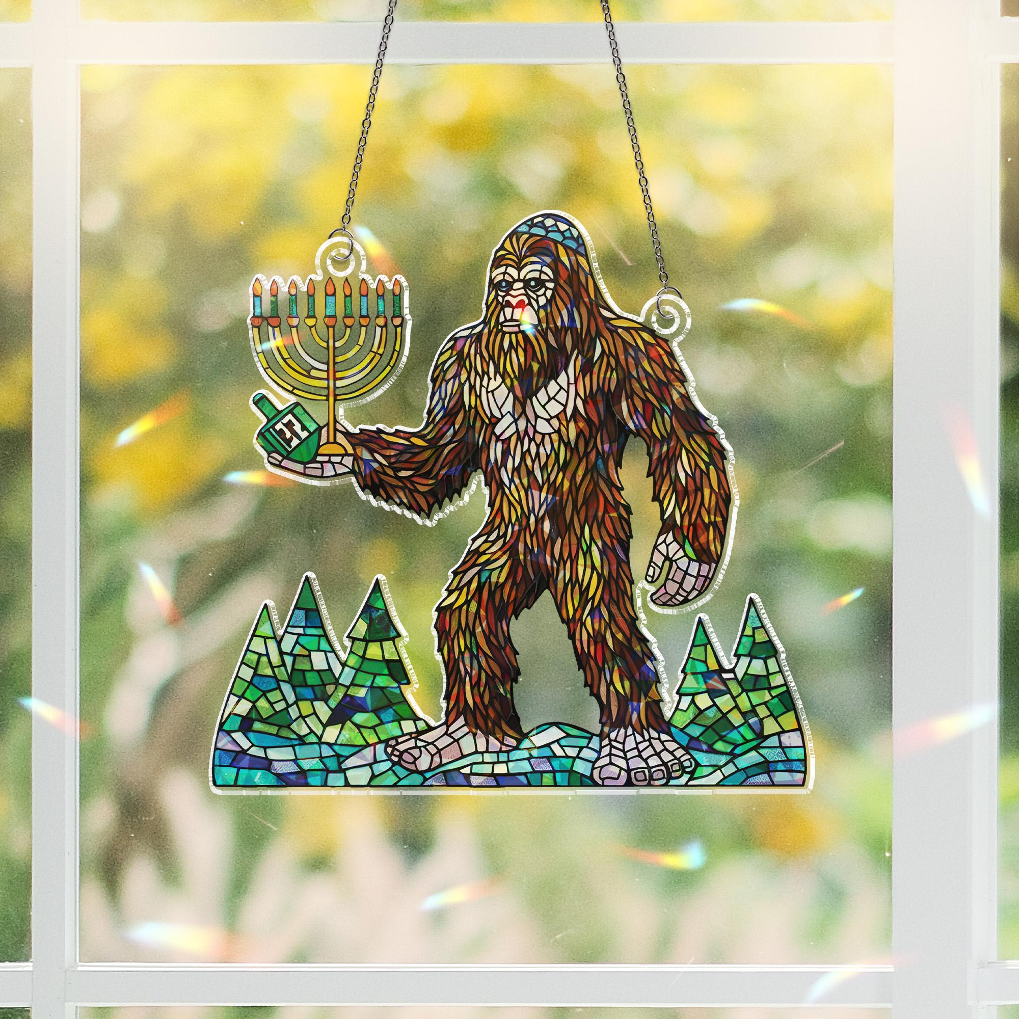 Holographic Bigfoot Hanukkah Ornament: Sasquatch Judaica Window Hanging