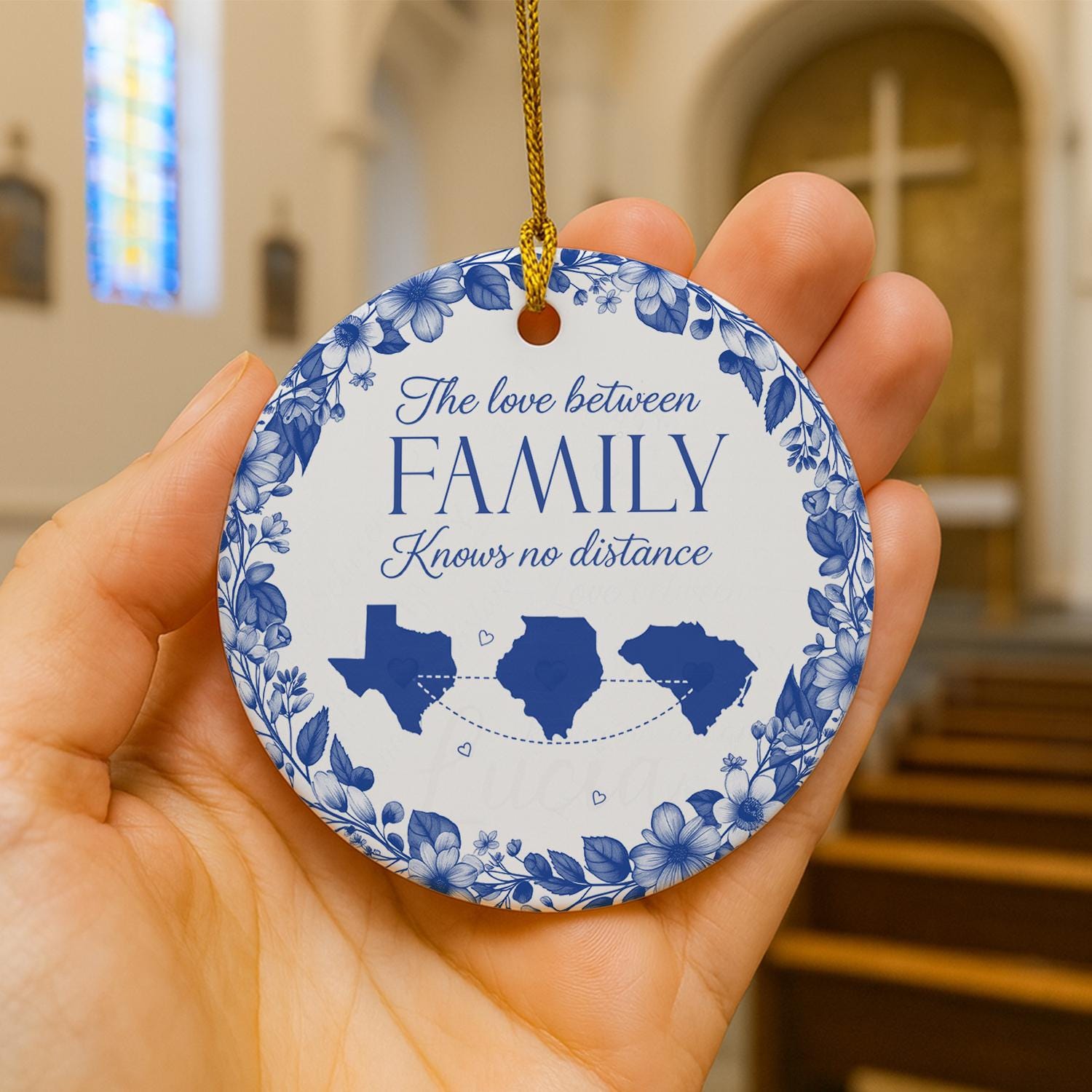 Family Distance Ornament, Personalized State Map Ceramic Decoration, Long Distance Gift