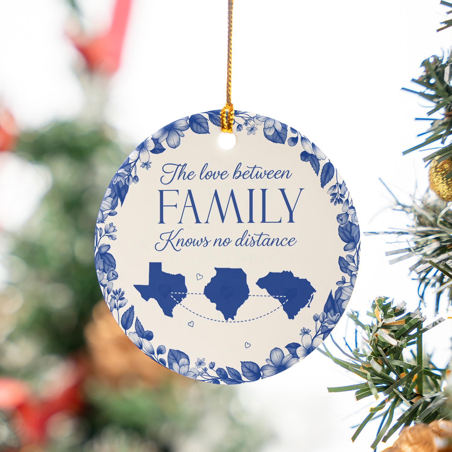 Family Distance Ornament, Personalized State Map Ceramic Decoration, Long Distance Gift