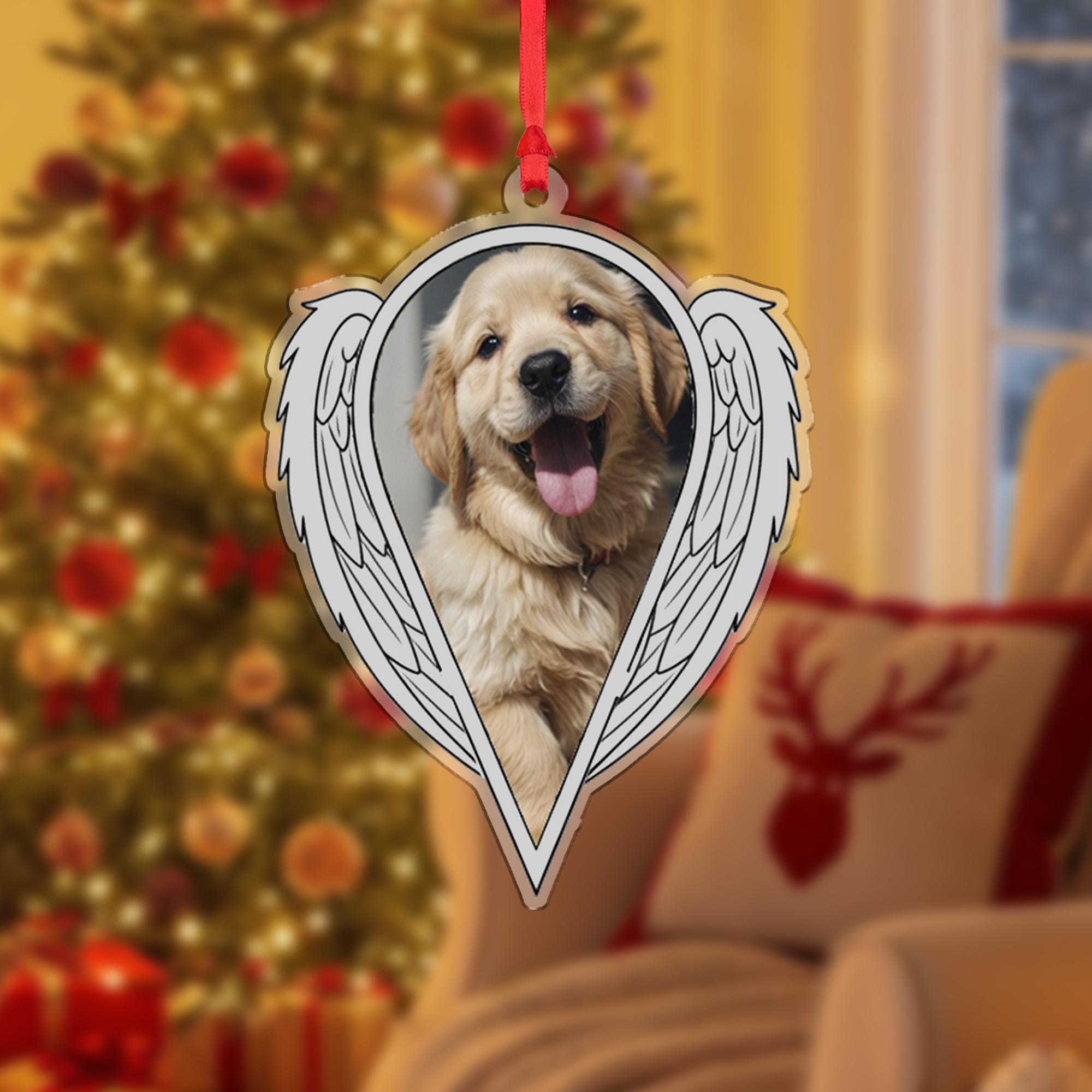 Photo Dog Angel Wings Ornament – Personalized Memorial Pet Christmas Keepsake