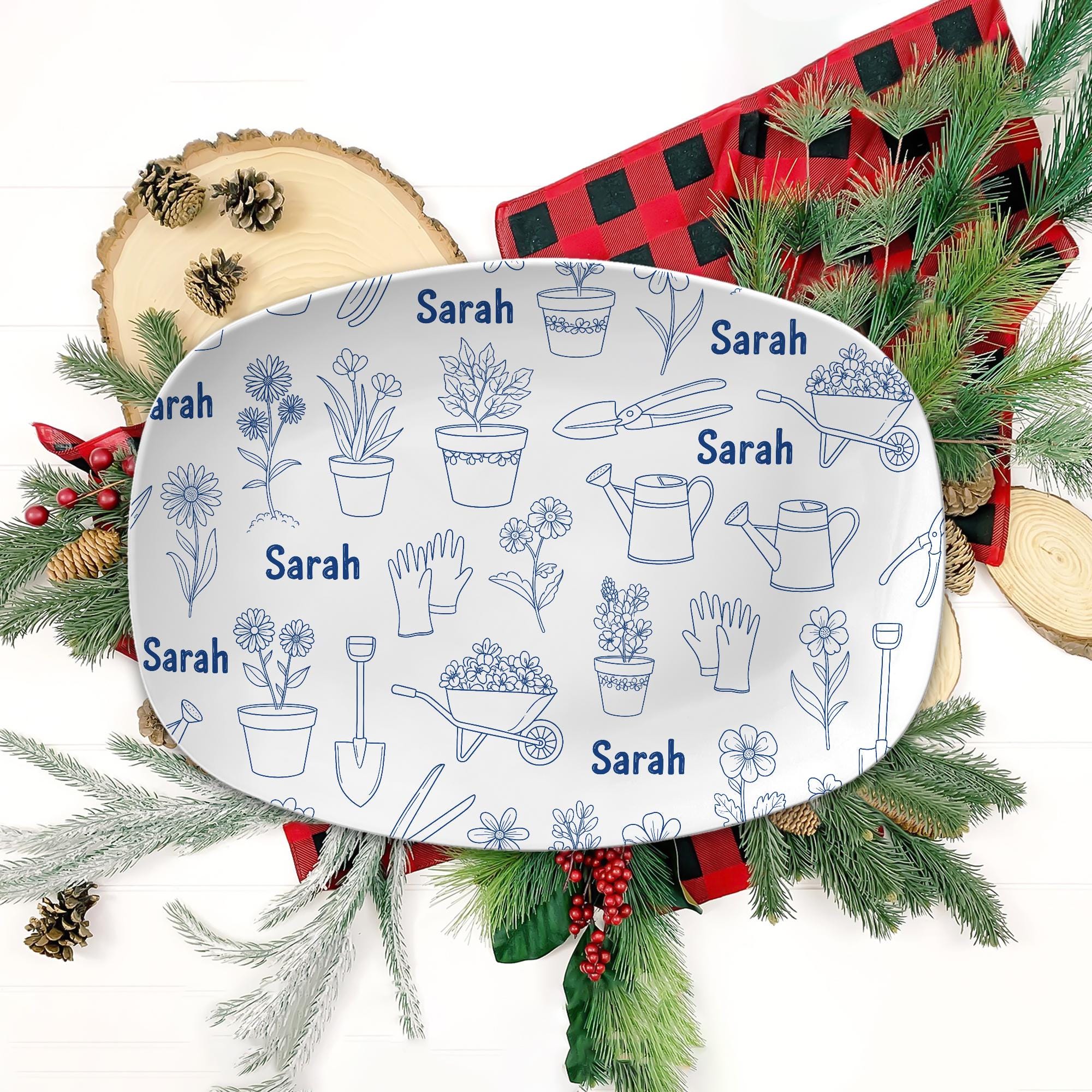 Personalized Floral Gardening Platter: Custom Resin Serving Tray