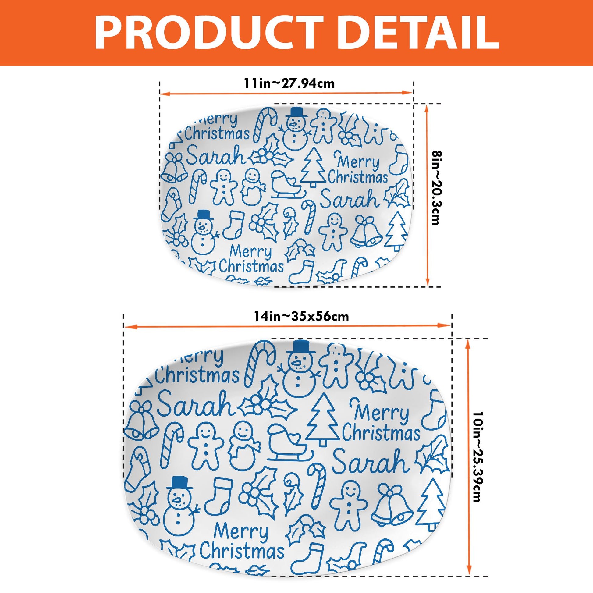 Personalized Christmas Platter: Blue Doodle Holiday Serving Tray