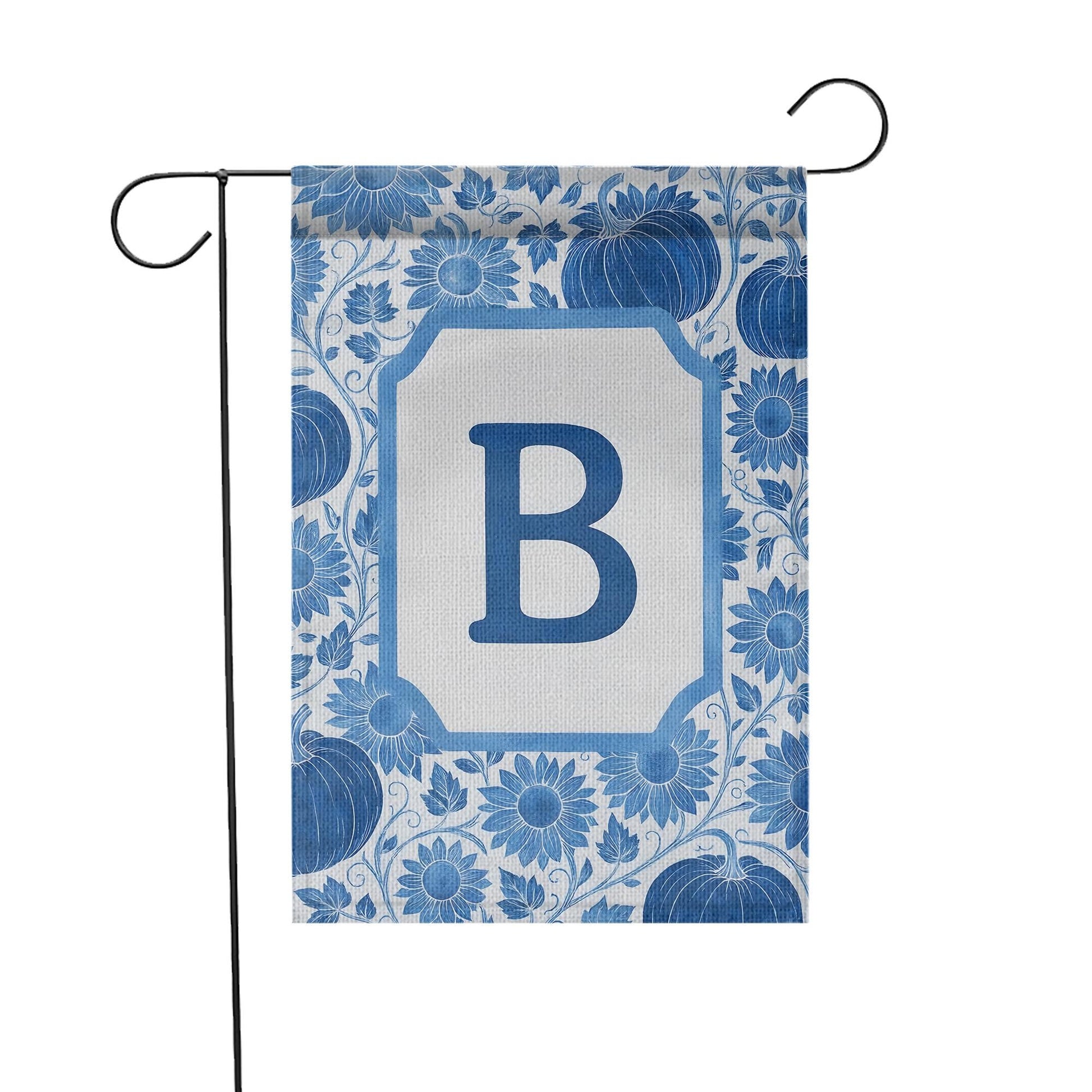 Personalized Fall Garden Flag: Blue Pumpkin Sunflower Monogram Decor