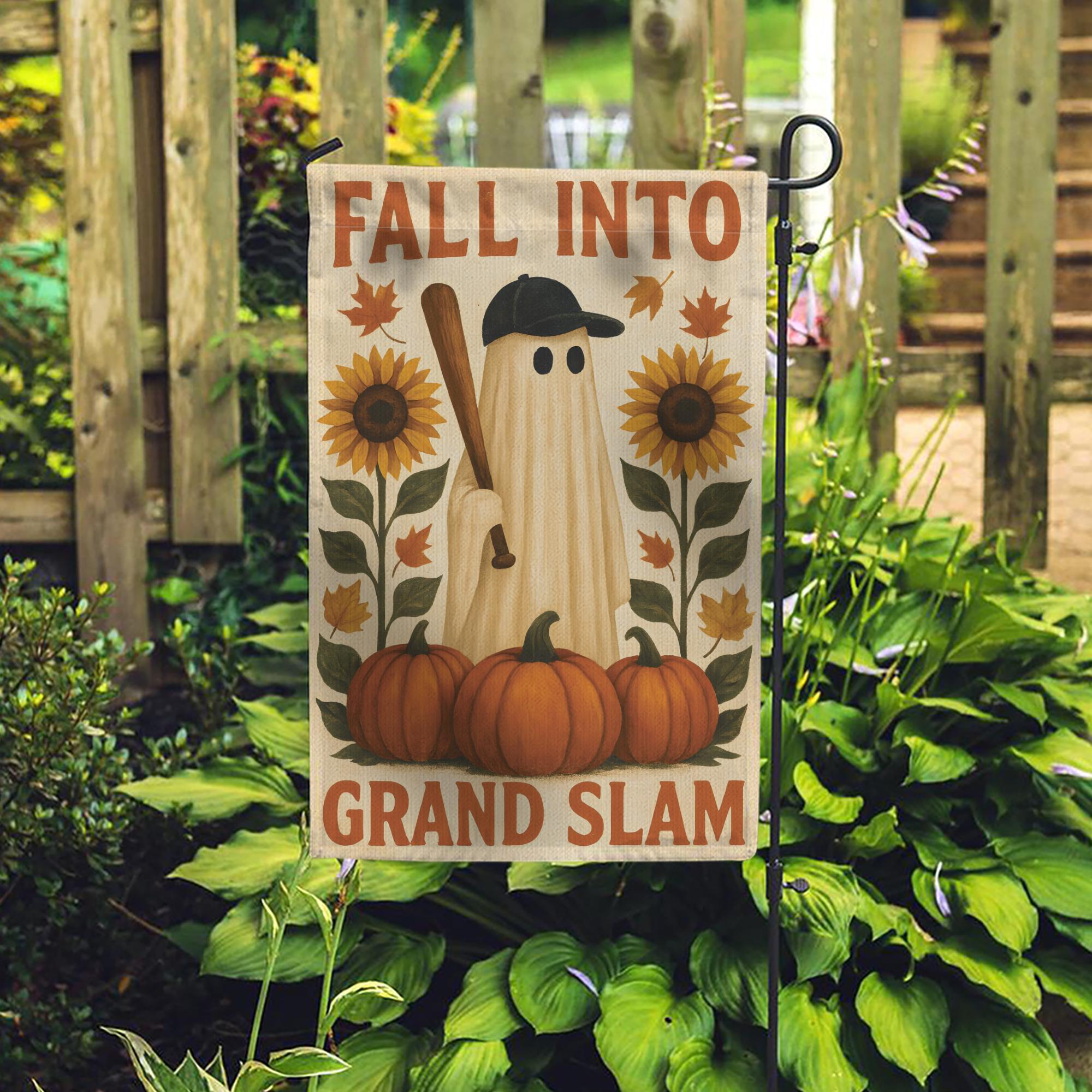Fall Ghost Baseball Garden Flag: Spooky Autumn Decor