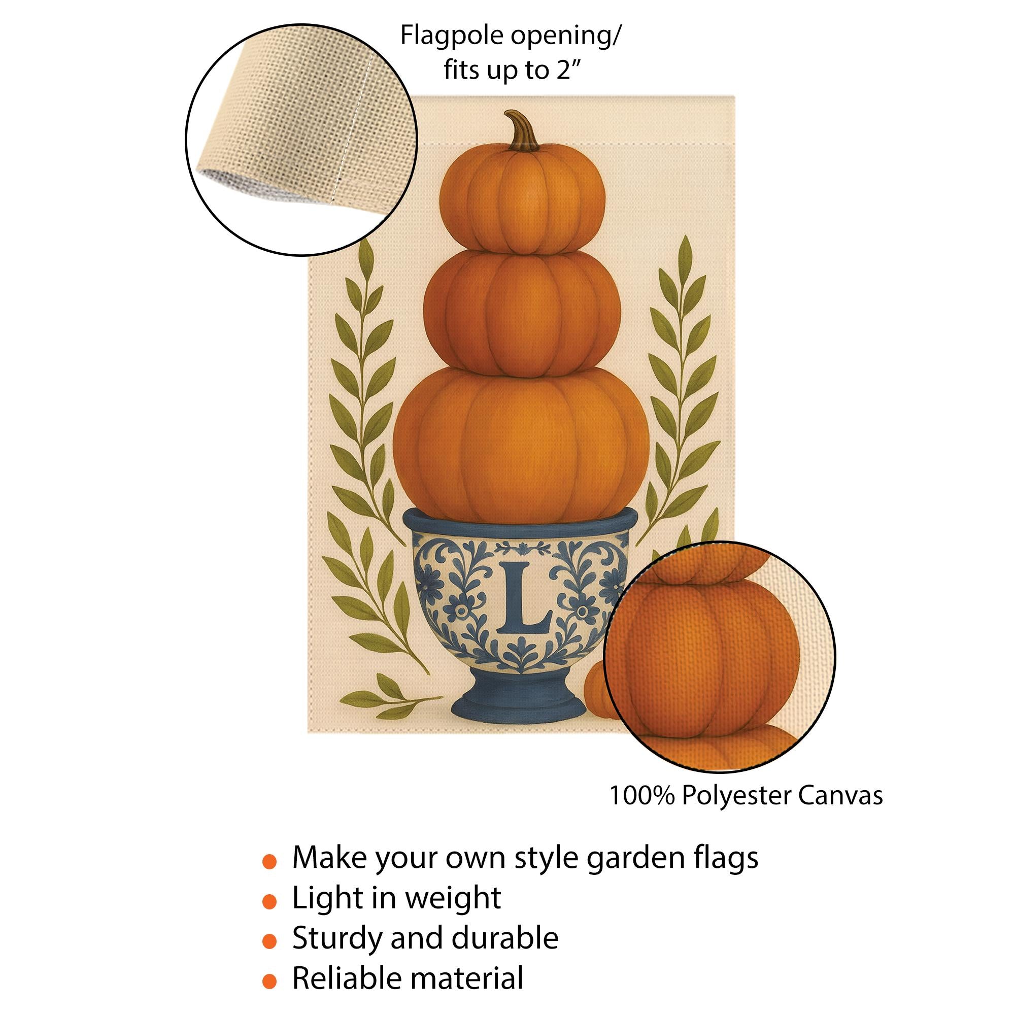 Personalized Fall Garden Flag: Monogram Pumpkin Topiary, Autumn Porch Decor