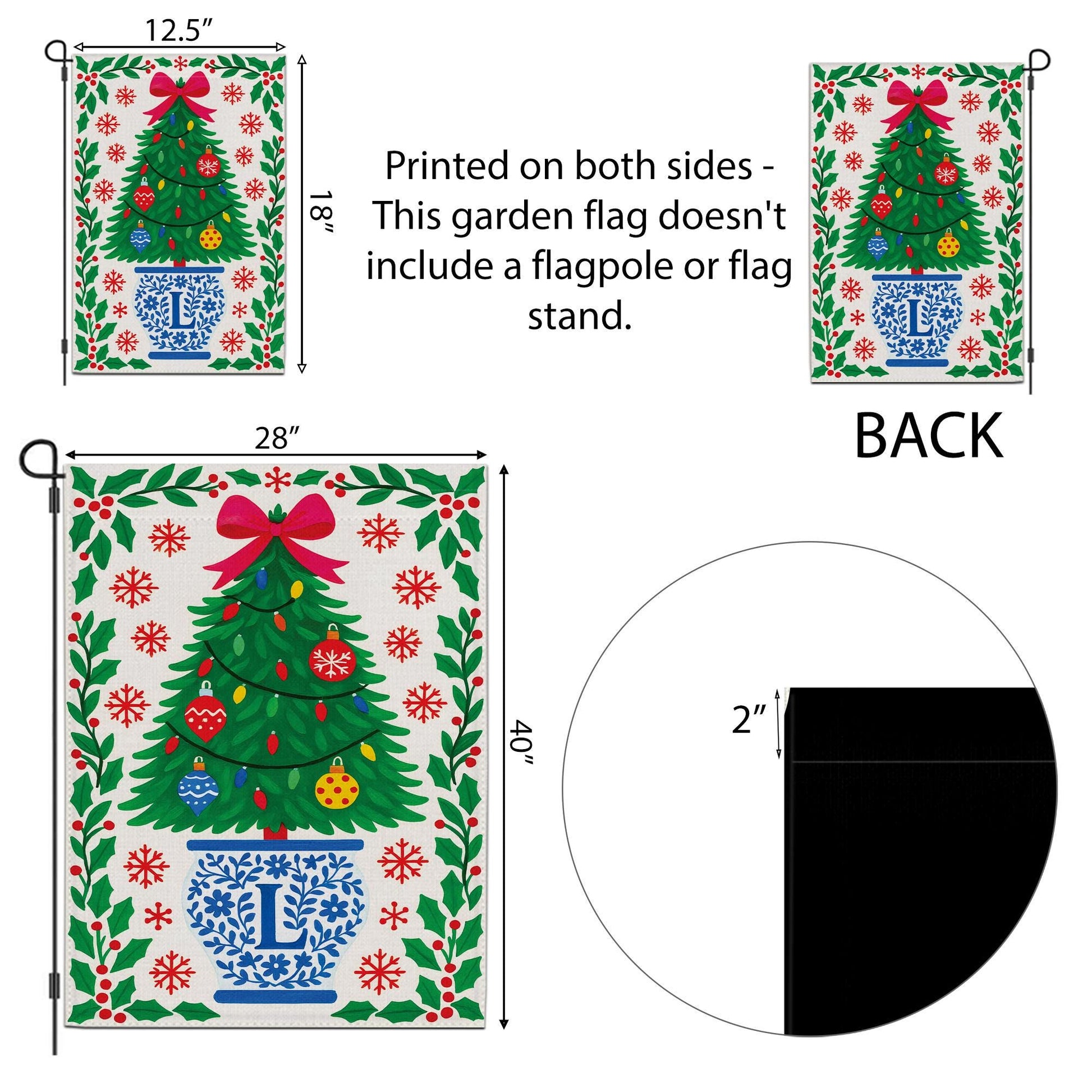 Personalized Chinoiserie Christmas Garden Flag: Blue & White Holiday Decor