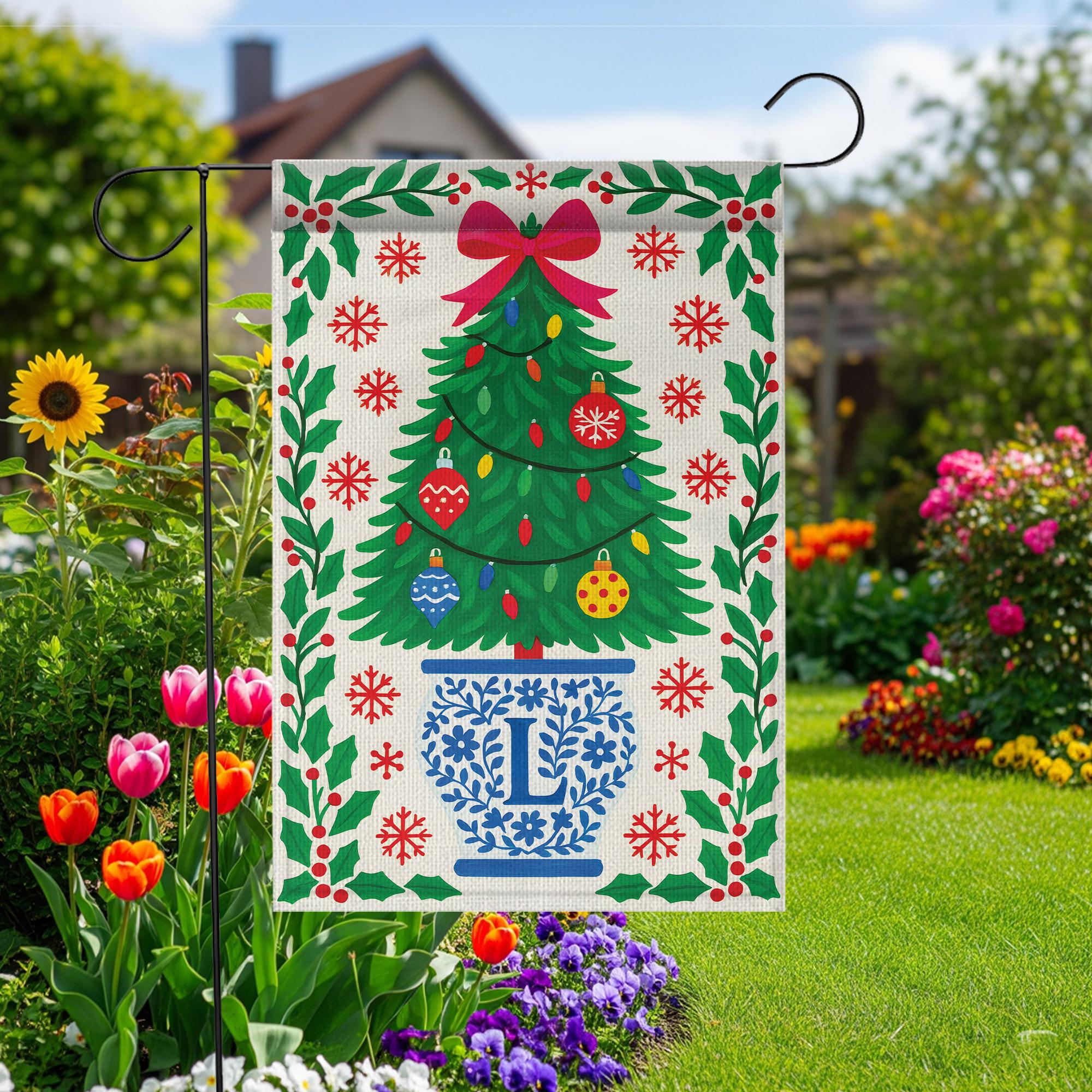 Personalized Chinoiserie Christmas Garden Flag: Blue & White Holiday Decor