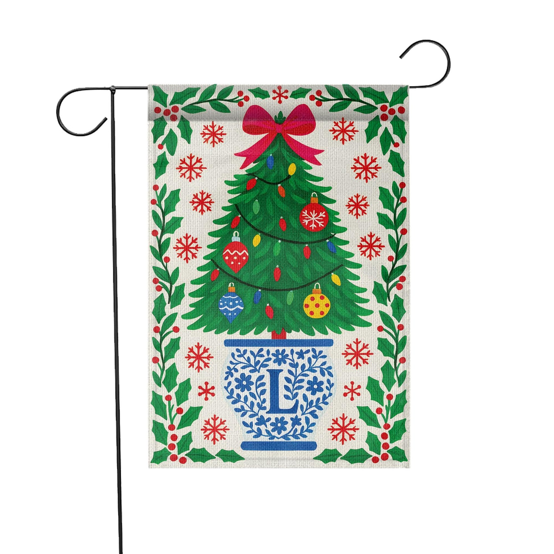 Personalized Chinoiserie Christmas Garden Flag: Blue & White Holiday Decor