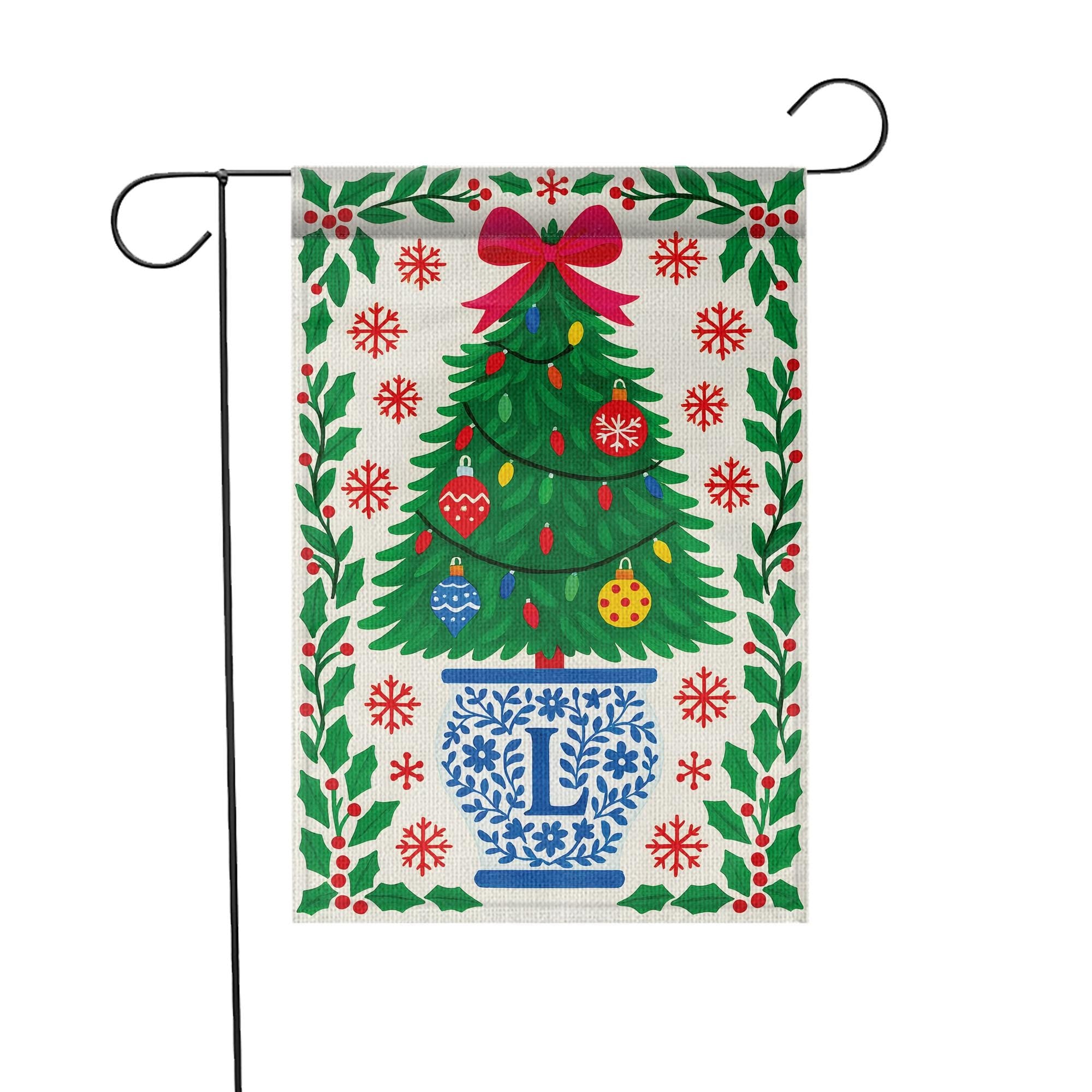 Personalized Chinoiserie Christmas Garden Flag: Blue & White Holiday Decor