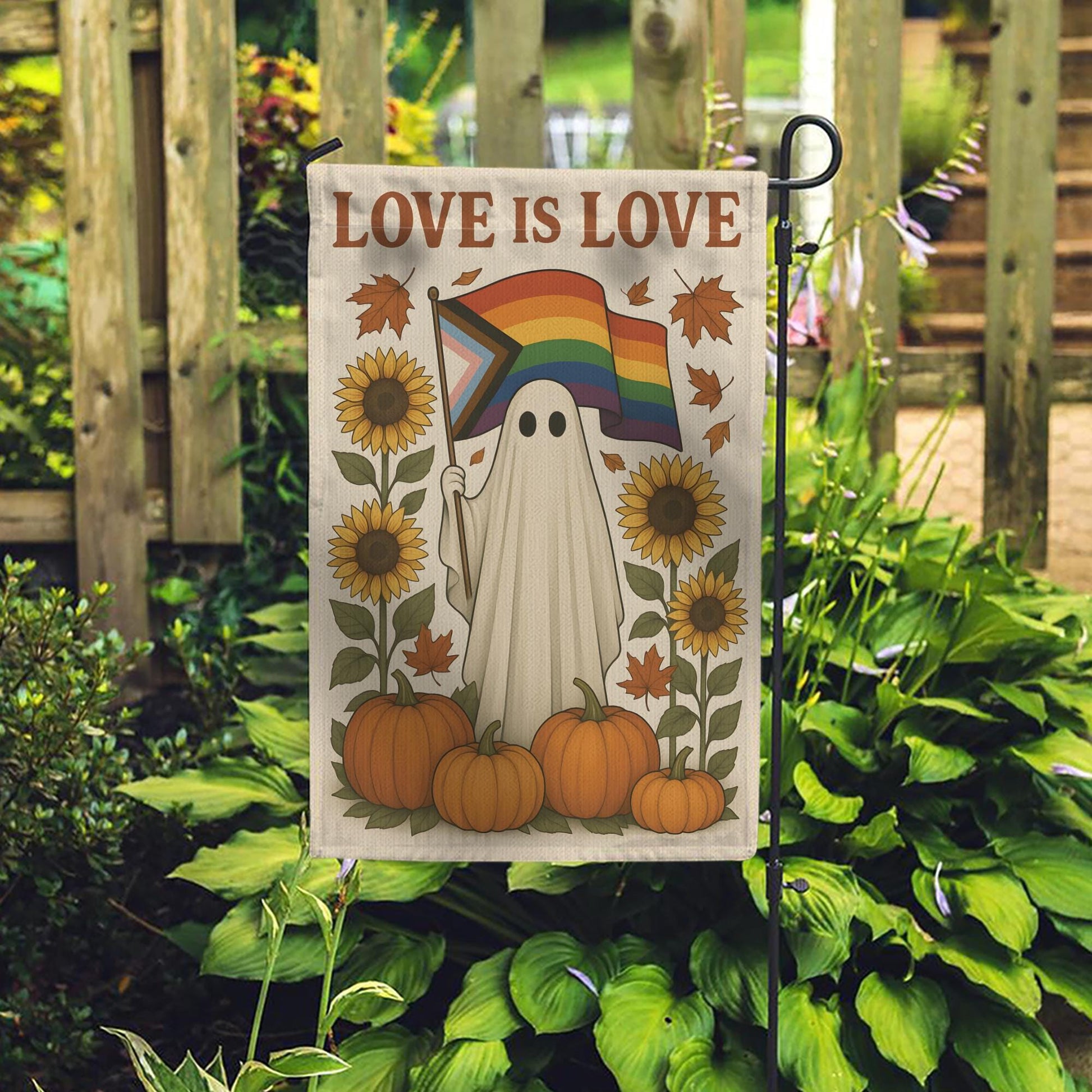 Love is Love Ghost Pride Flag: Retro Halloween Garden Banner