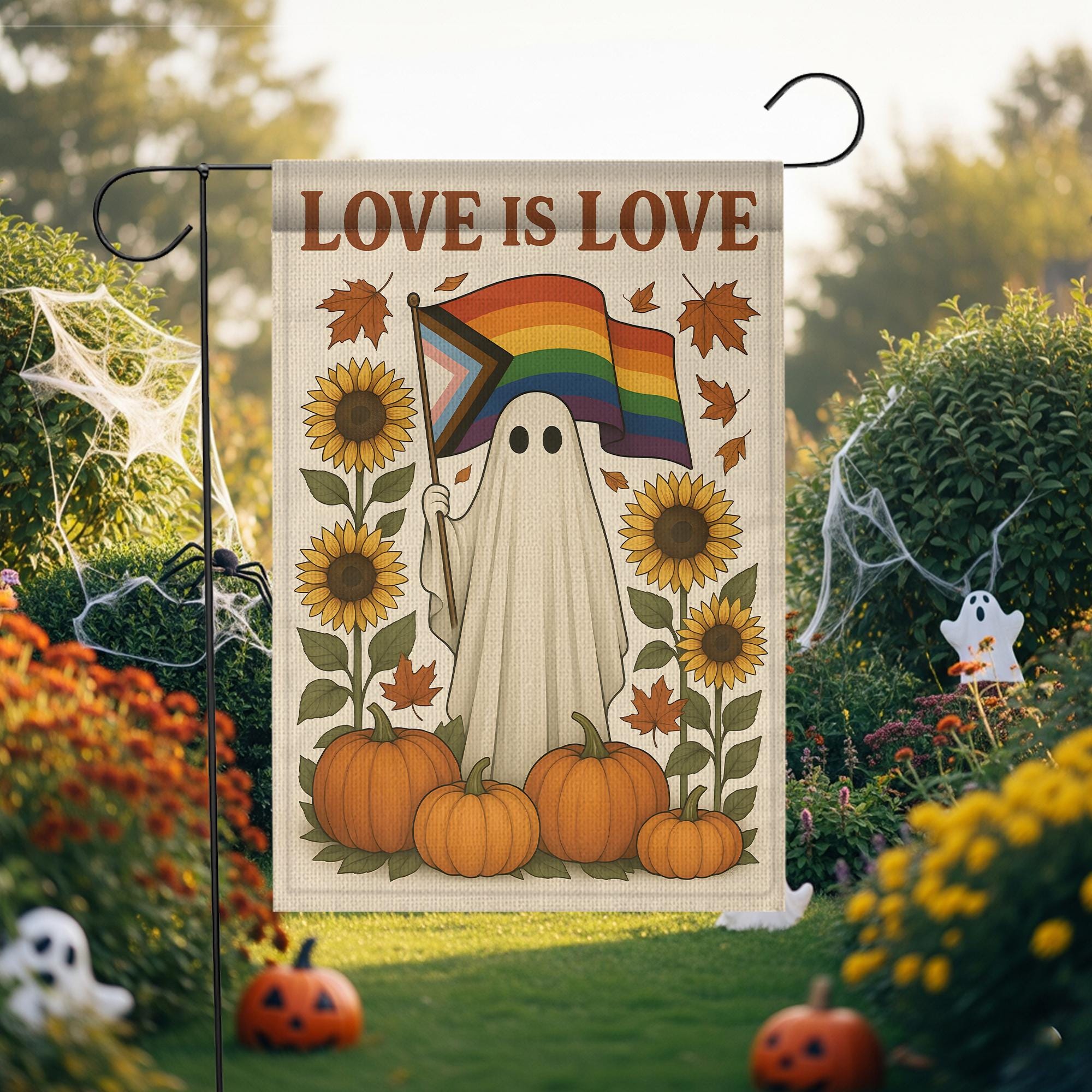 Love is Love Ghost Pride Flag: Retro Halloween Garden Banner