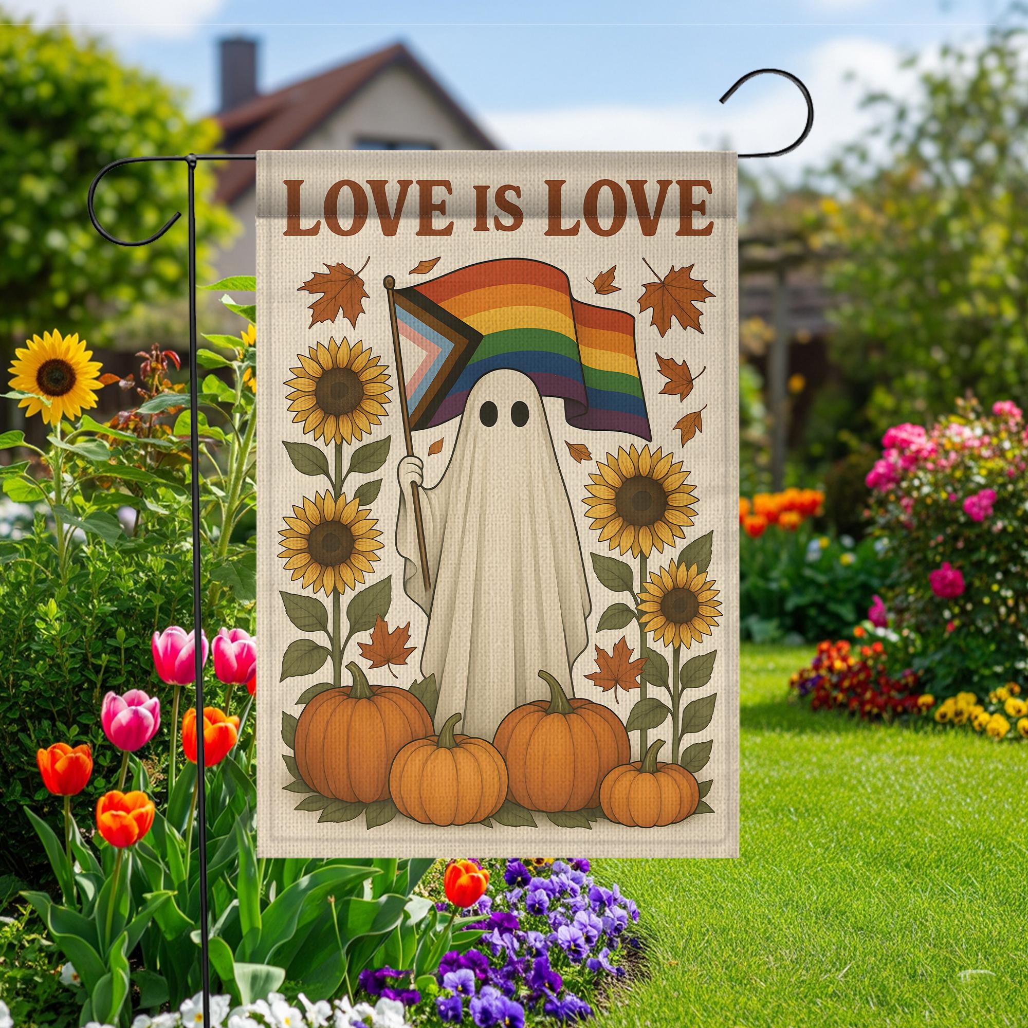Love is Love Ghost Pride Flag: Retro Halloween Garden Banner