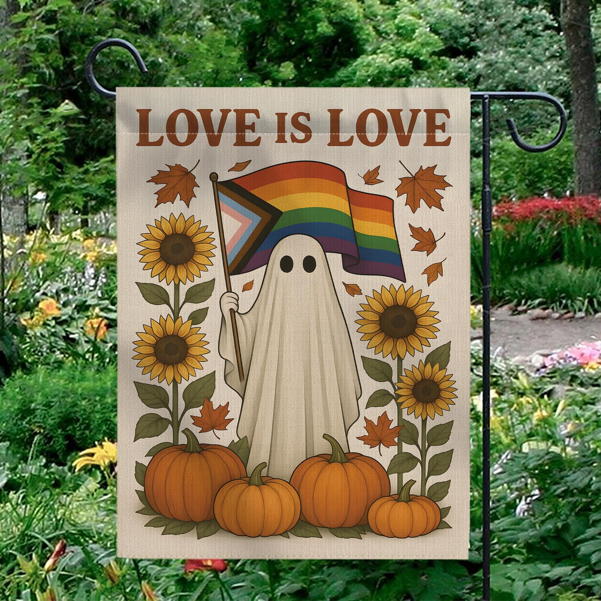 Love is Love Ghost Pride Flag: Retro Halloween Garden Banner