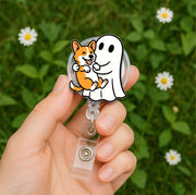 Cute Ghost & Puppy Badge Reel – Nurse ID Retractable Holder Dog Ghost Design