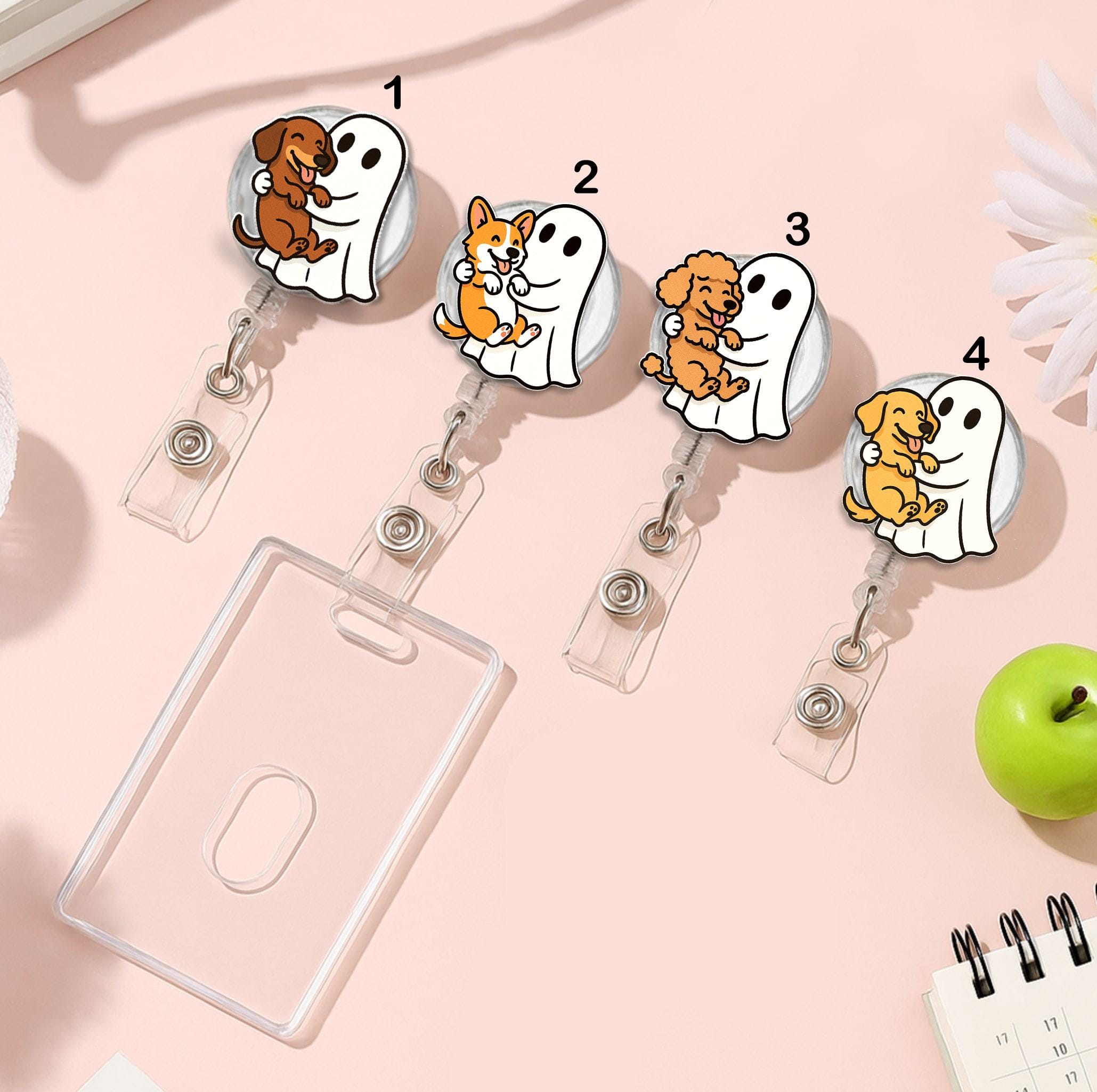 Cute Ghost & Puppy Badge Reel – Nurse ID Retractable Holder Dog Ghost Design