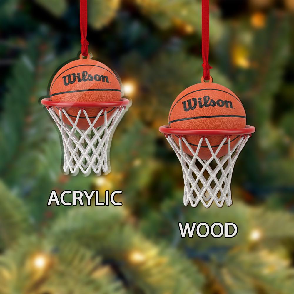 Basketball Hoop Ornament – Mini Wilson Ball with Net and Rim Decoration