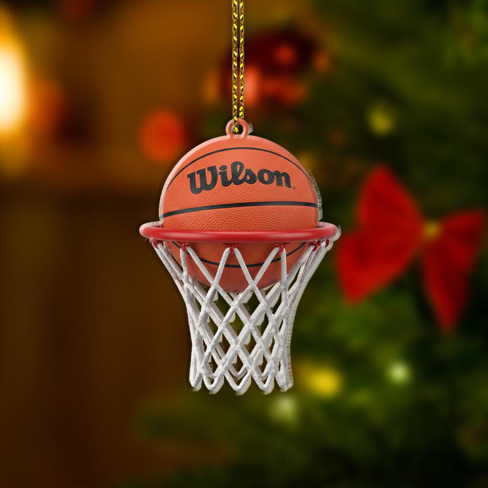 Basketball Hoop Ornament – Mini Wilson Ball with Net and Rim Decoration