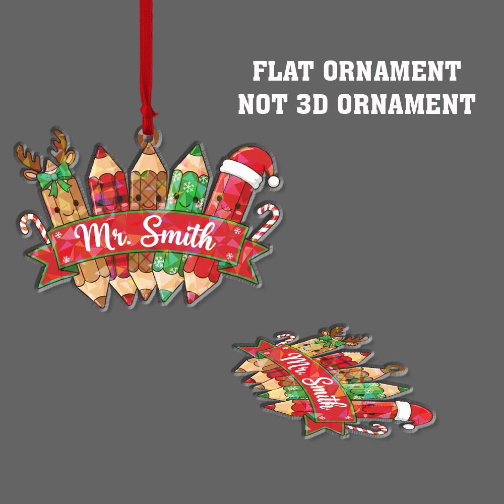 Personalized Teacher Ornament – Christmas Pencil Design with Holiday Theme