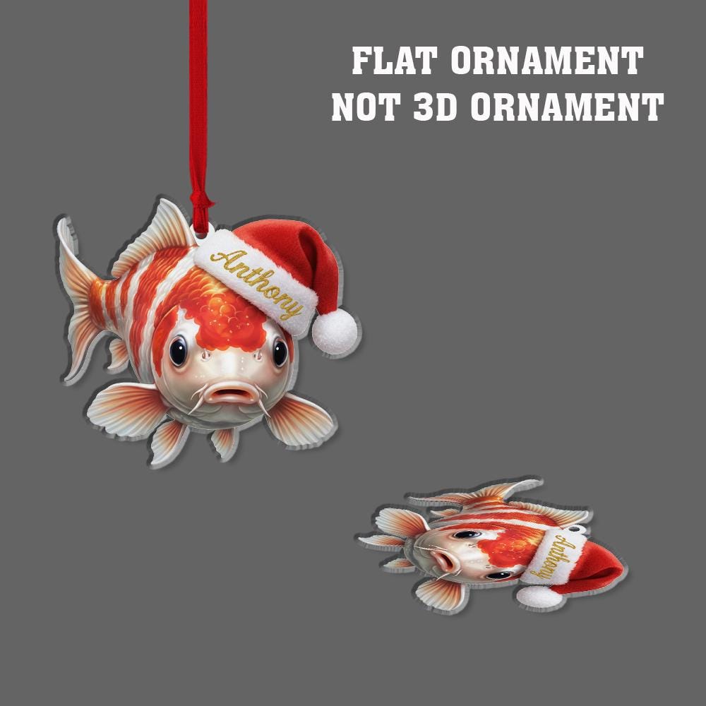 Personalized Fish Ornament – Christmas Koi Design with Santa Hat