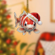 Personalized Fish Ornament – Christmas Koi Design with Santa Hat