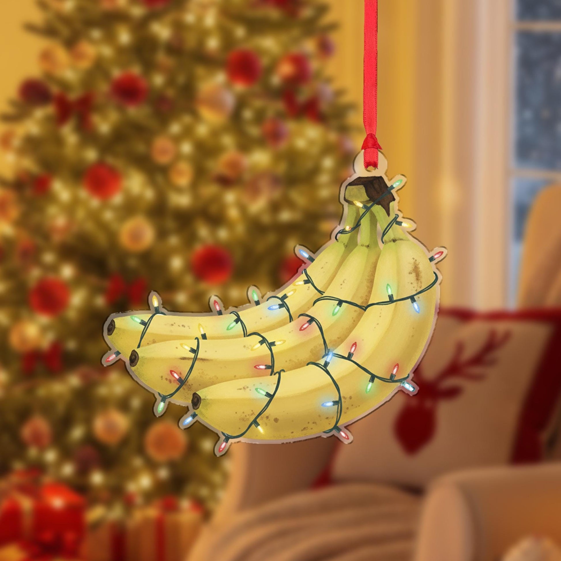 Banana Ornament – Fruit Design with Christmas Lights, Novelty Holiday Tree Decoration