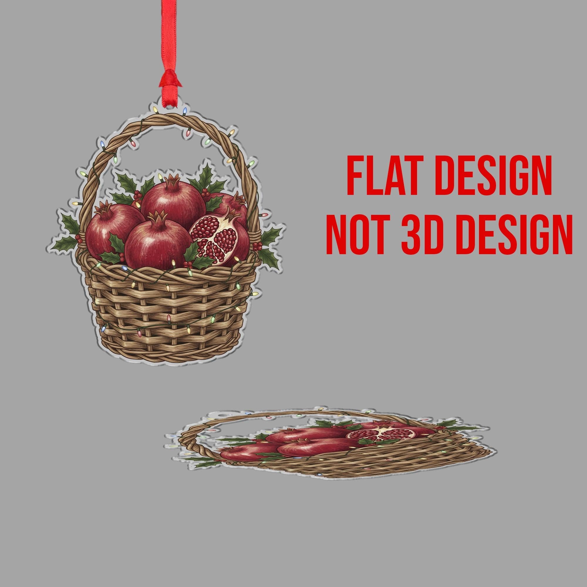 Pomegranate Ornament – Basket Design with Holiday Lights and Fruit Illustration