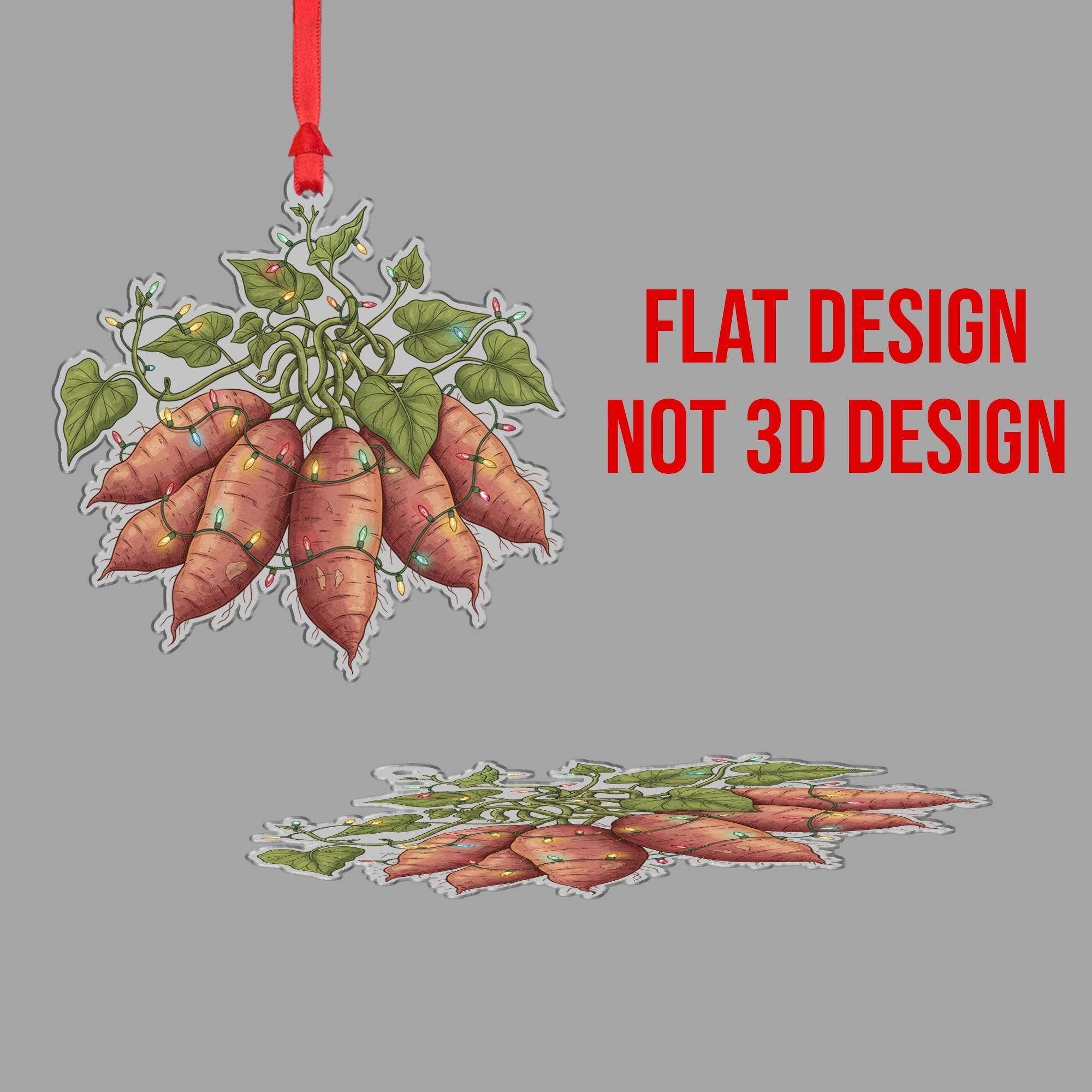 Sweet Potato Ornament – Holiday Root Vegetable Design with Green Leaves and String Lights