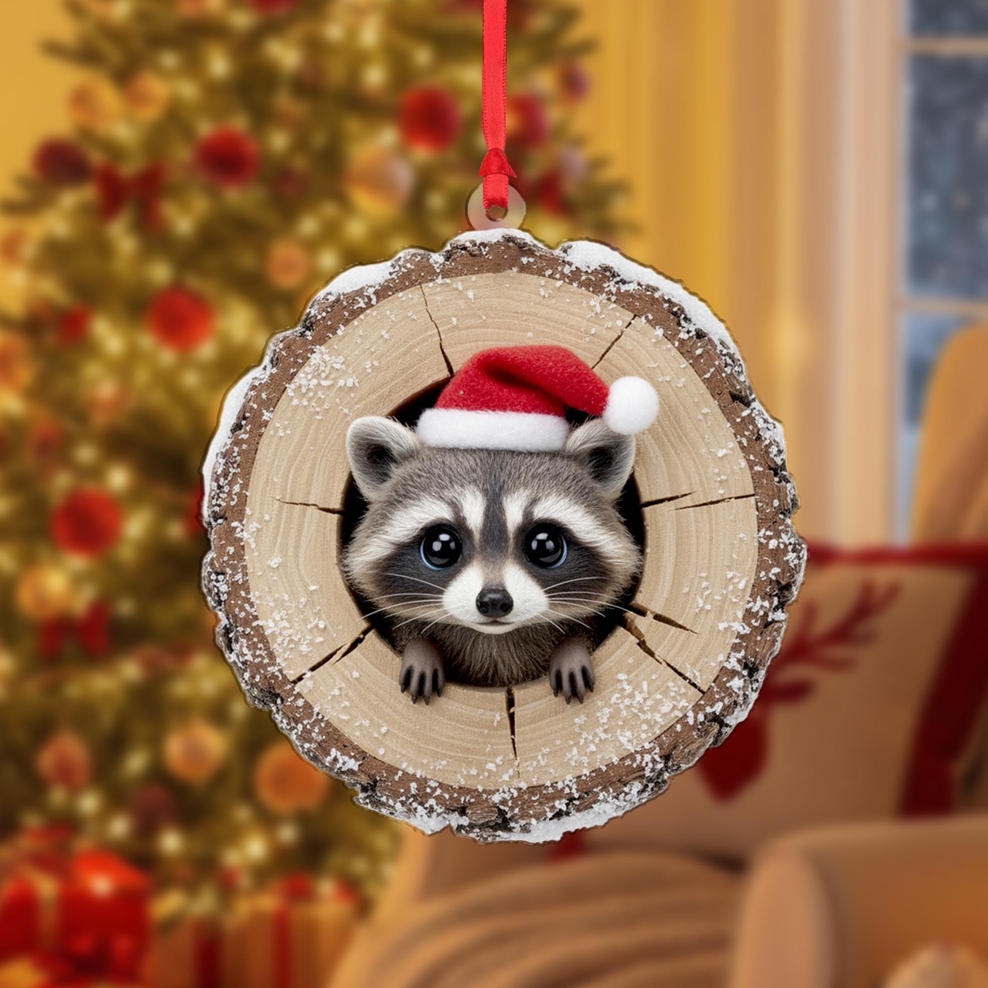 Raccoon Christmas Ornament: Woodland Animal Holiday Decoration