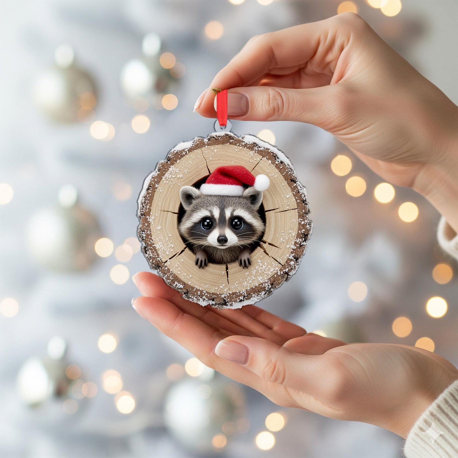 Raccoon Christmas Ornament: Woodland Animal Holiday Decoration