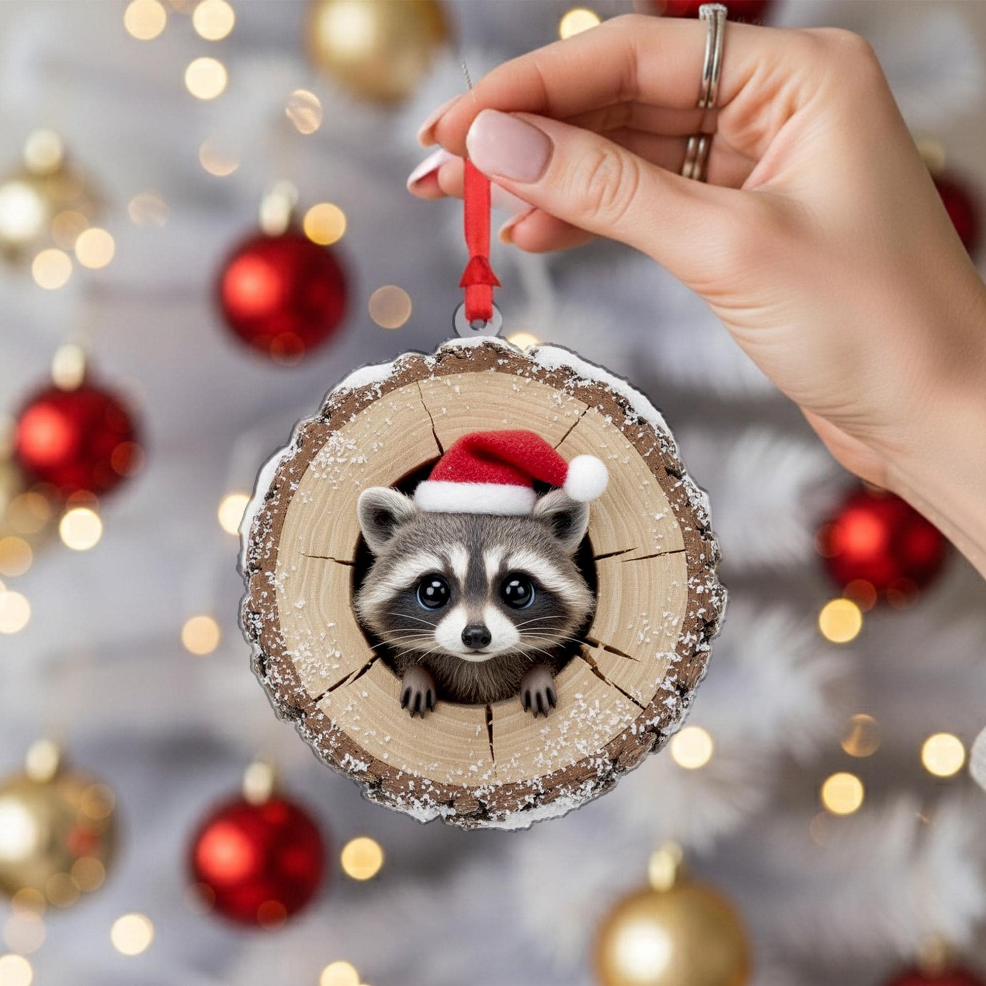 Raccoon Christmas Ornament: Woodland Animal Holiday Decoration