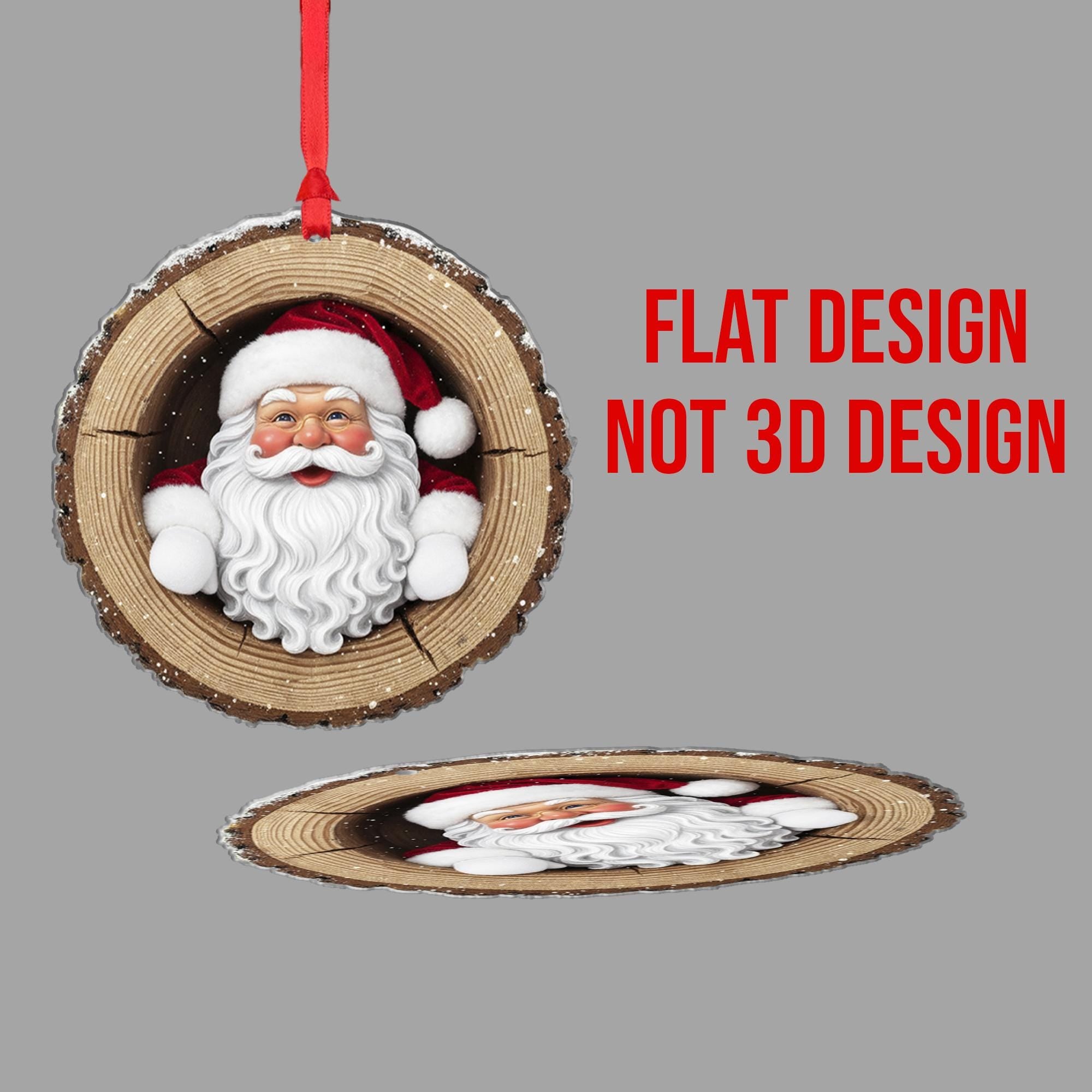 Rustic Santa Claus Christmas Ornament: Wood Slice Holiday Tree Decoration