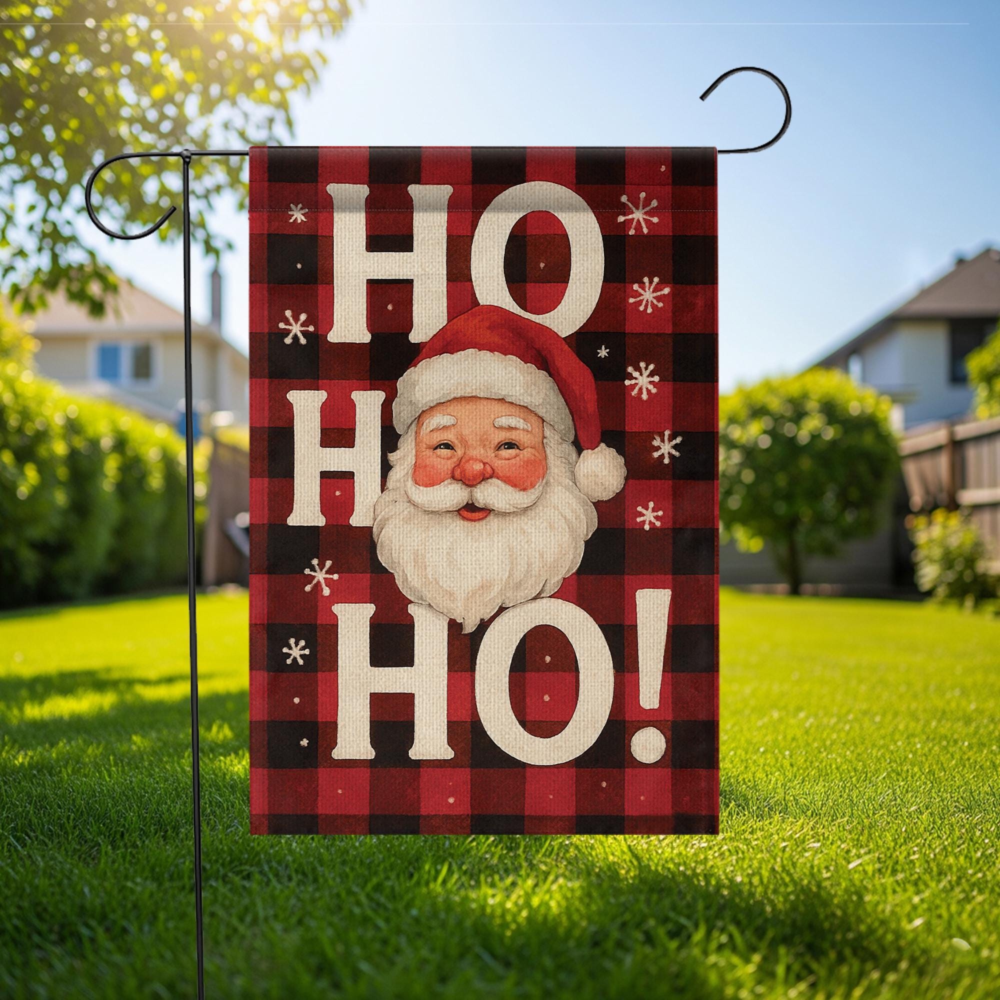 Buffalo Plaid Santa Garden Flag: Rustic Christmas Decor