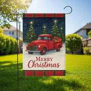 Buffalo Plaid Santa Truck Garden Flag: Rustic Christmas Yard Decor