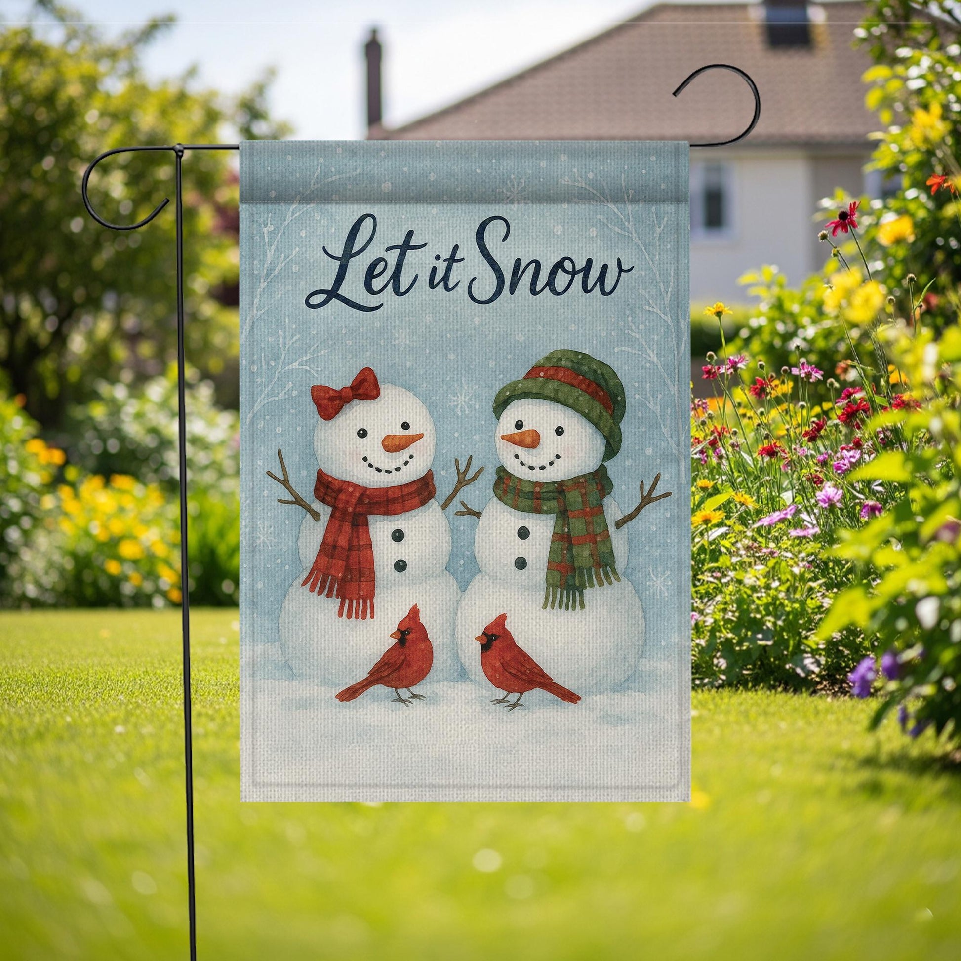 Let It Snow Garden Flag: Rustic Holiday Outdoor Banner for Christmas Porch Decor