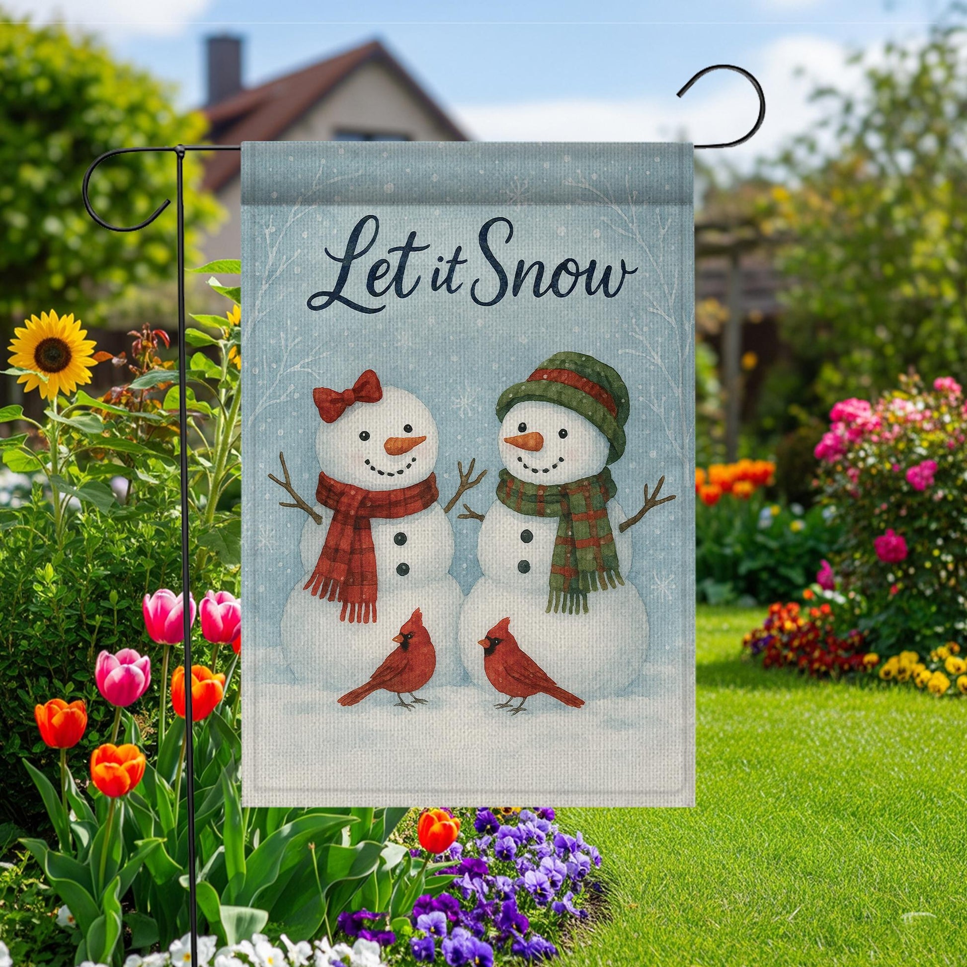 Let It Snow Garden Flag: Rustic Holiday Outdoor Banner for Christmas Porch Decor