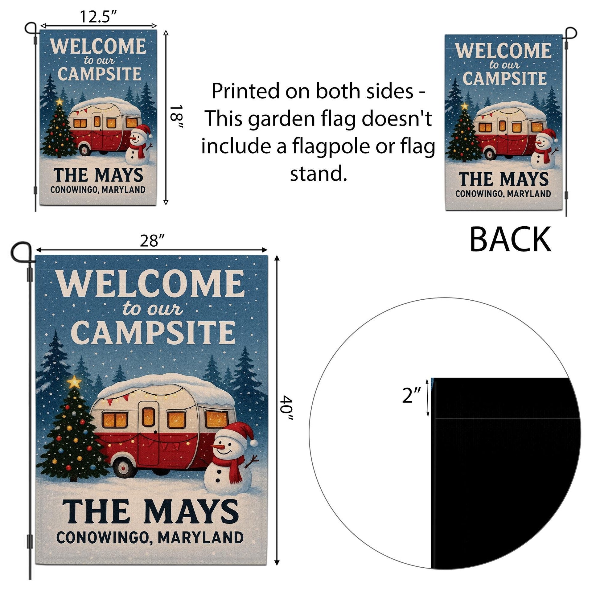 Welcome to Our Campsite Christmas Flag: Personalized Camper Garden Flag