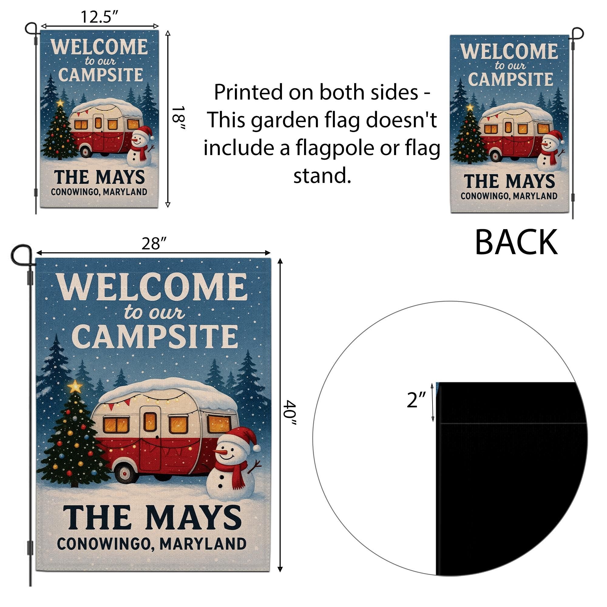 Welcome to Our Campsite Christmas Flag: Personalized Camper Garden Flag