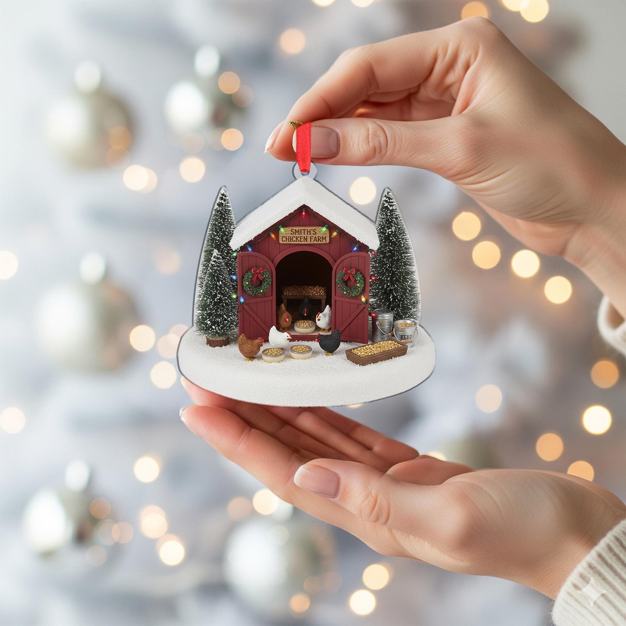 Personalized Chicken Farm Ornament: Custom Chicken Coop Christmas Decoration