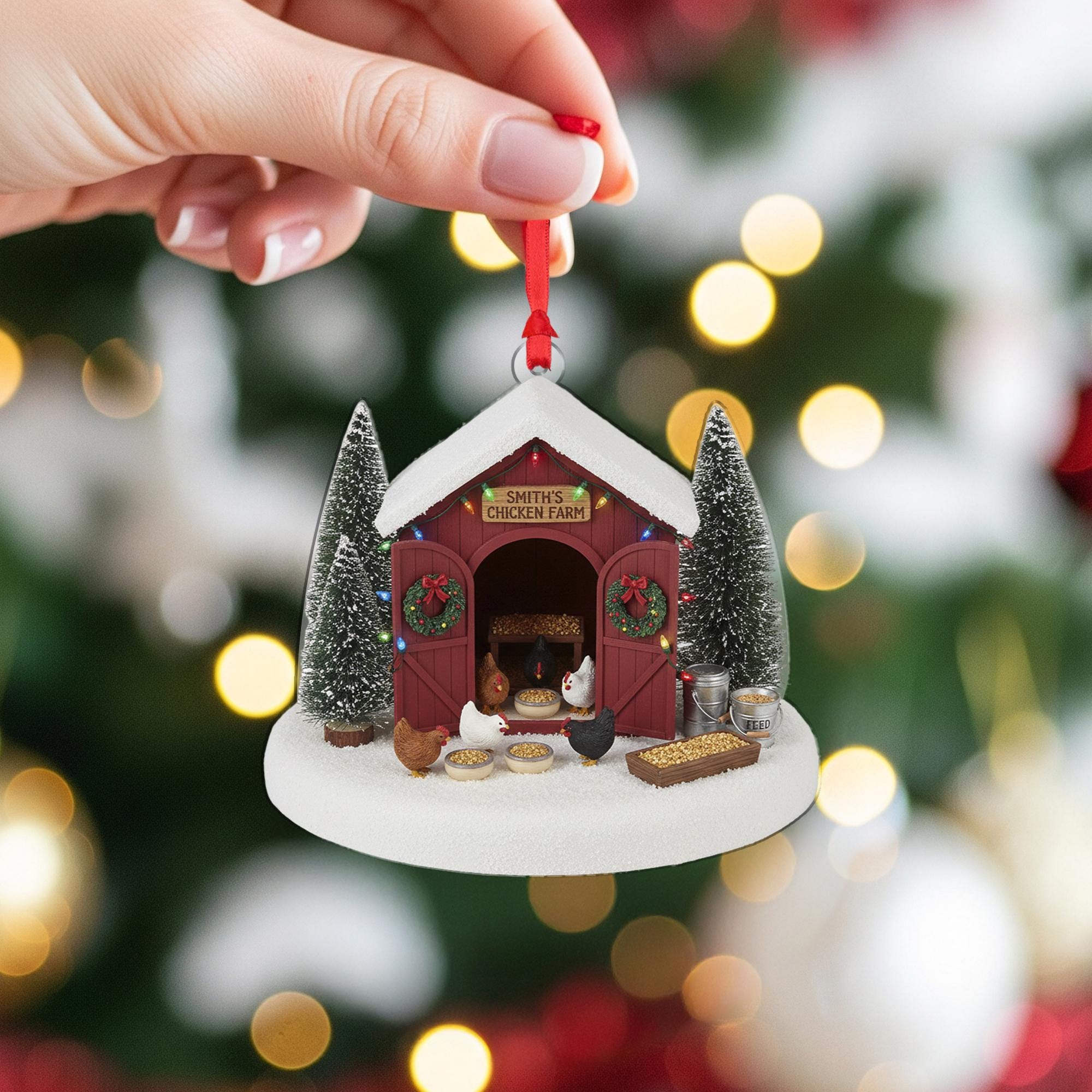 Personalized Chicken Farm Ornament: Custom Chicken Coop Christmas Decoration